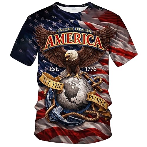 America Patriotic Graphic T-Shirt Novelty Short Sleeve Crewneck Shirt