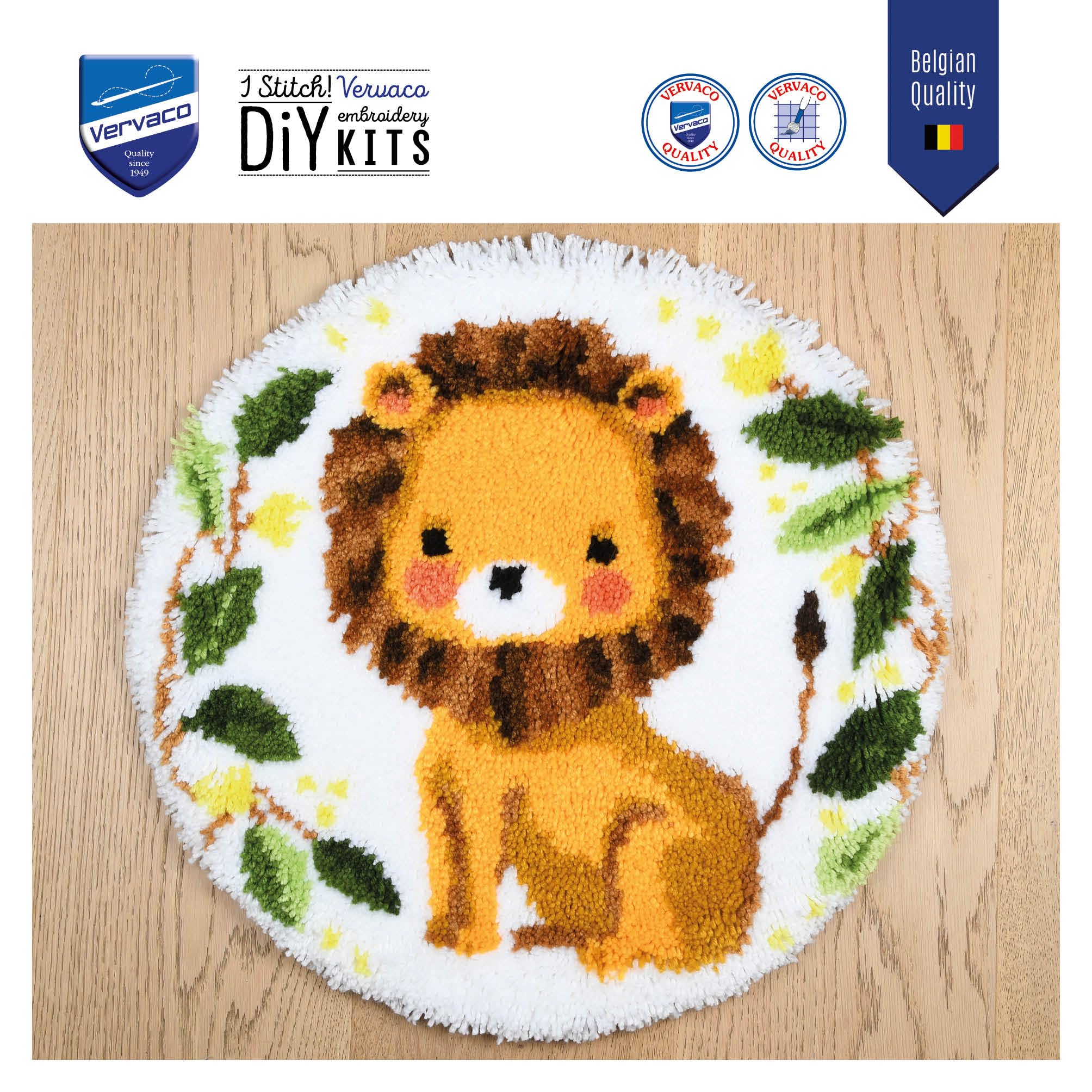 Vervaco Kit Tapis Point Noué Á Faire LION Broderie Debutant DIY Latch Hook Kit Complet Decoration Maison Manuelle Loisir Créatif ca. 55 x 55 cm Embroidery