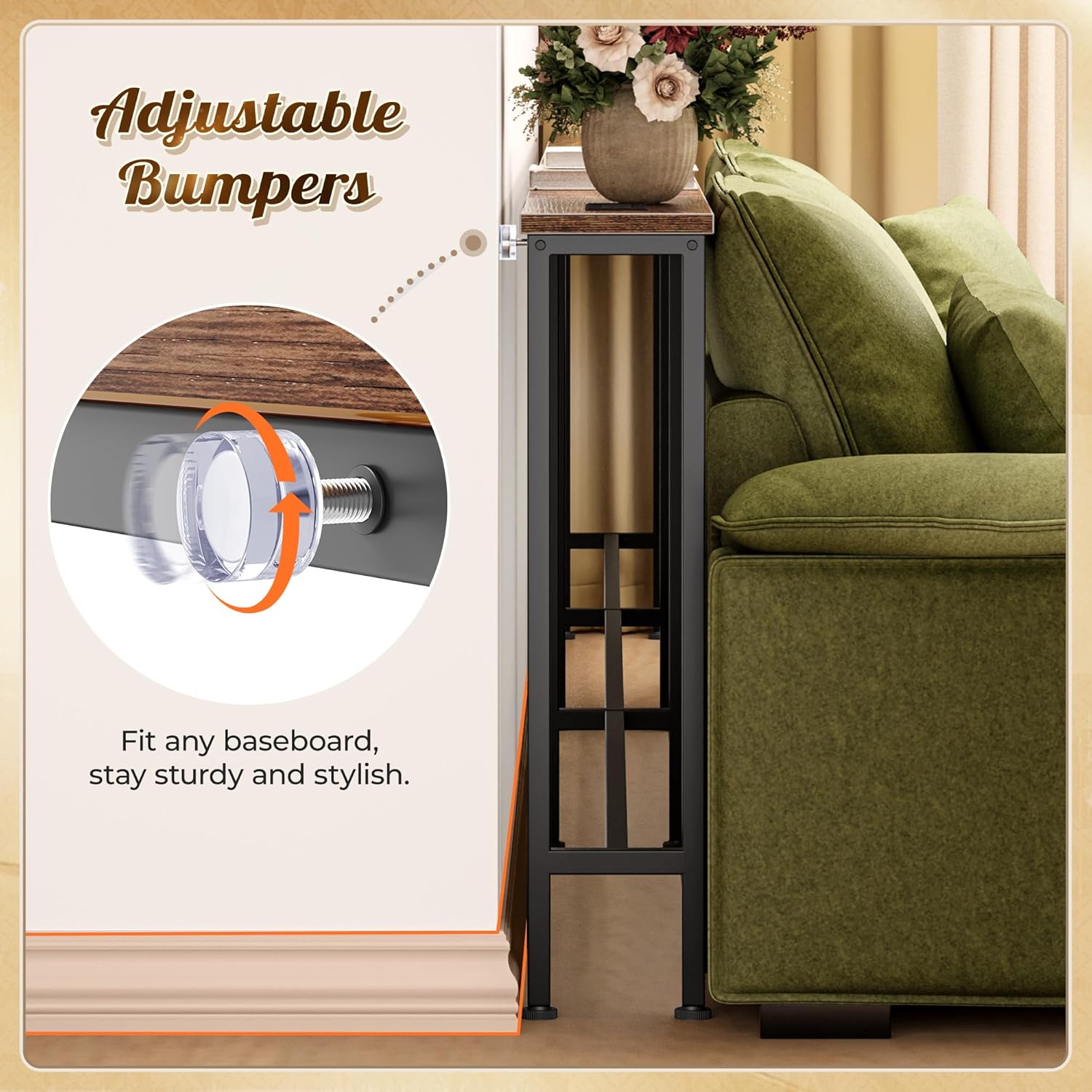 Huuger 118 Inch Sofa Table with Power Outlets and USB-C Ports, 5.9 Inch Narrow Entryway Table, Behind Couch Table with Storage, Extra-Long Console Table, Living Room, Rusitc Brown - Image 7