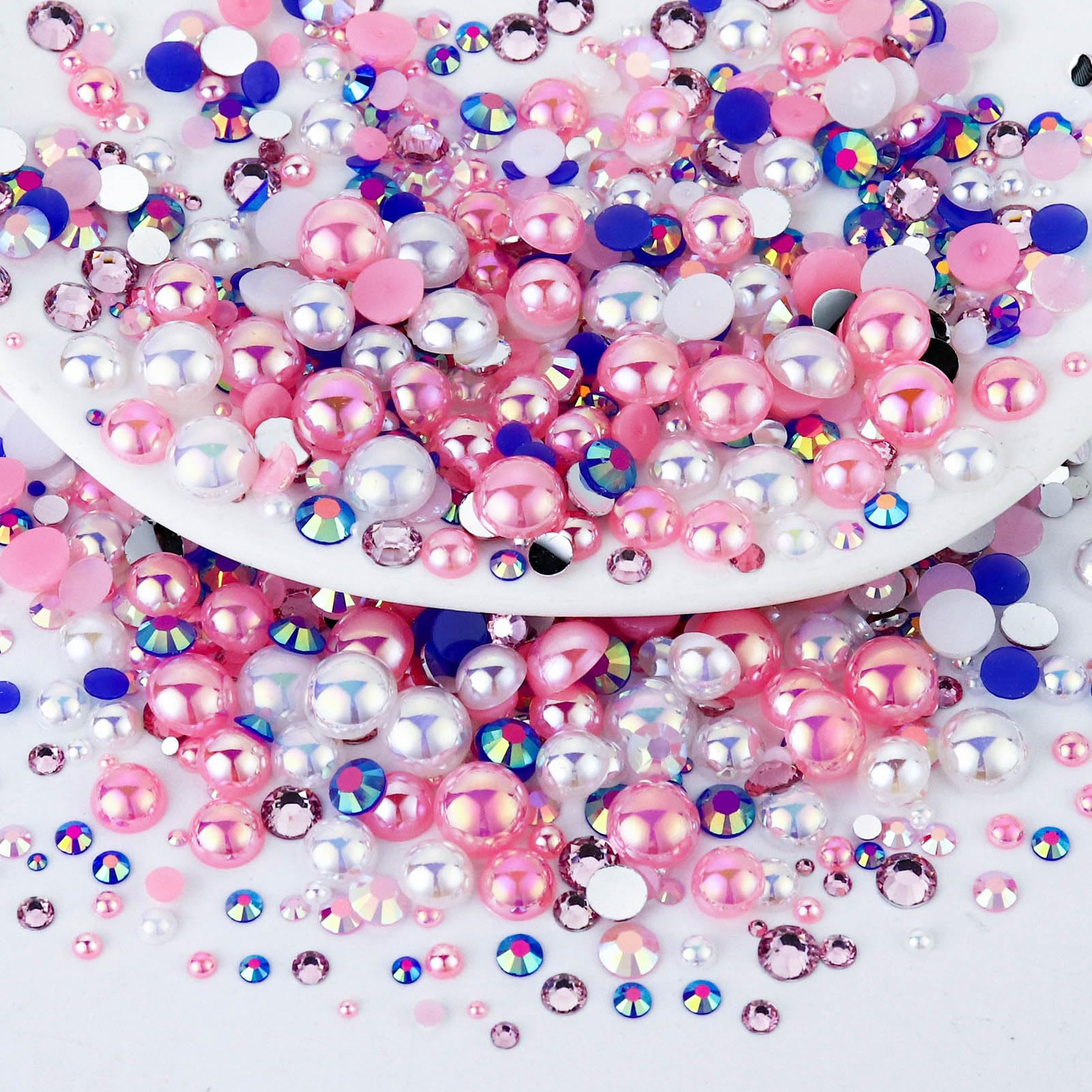 Towenm 60g Mix Rhinestones and Pearls, 2mm-10mm Flatback Jelly Rhinestones and Half Pearls for Crafts Tumblers Shoes Nails Face Art, with Picker Pen,