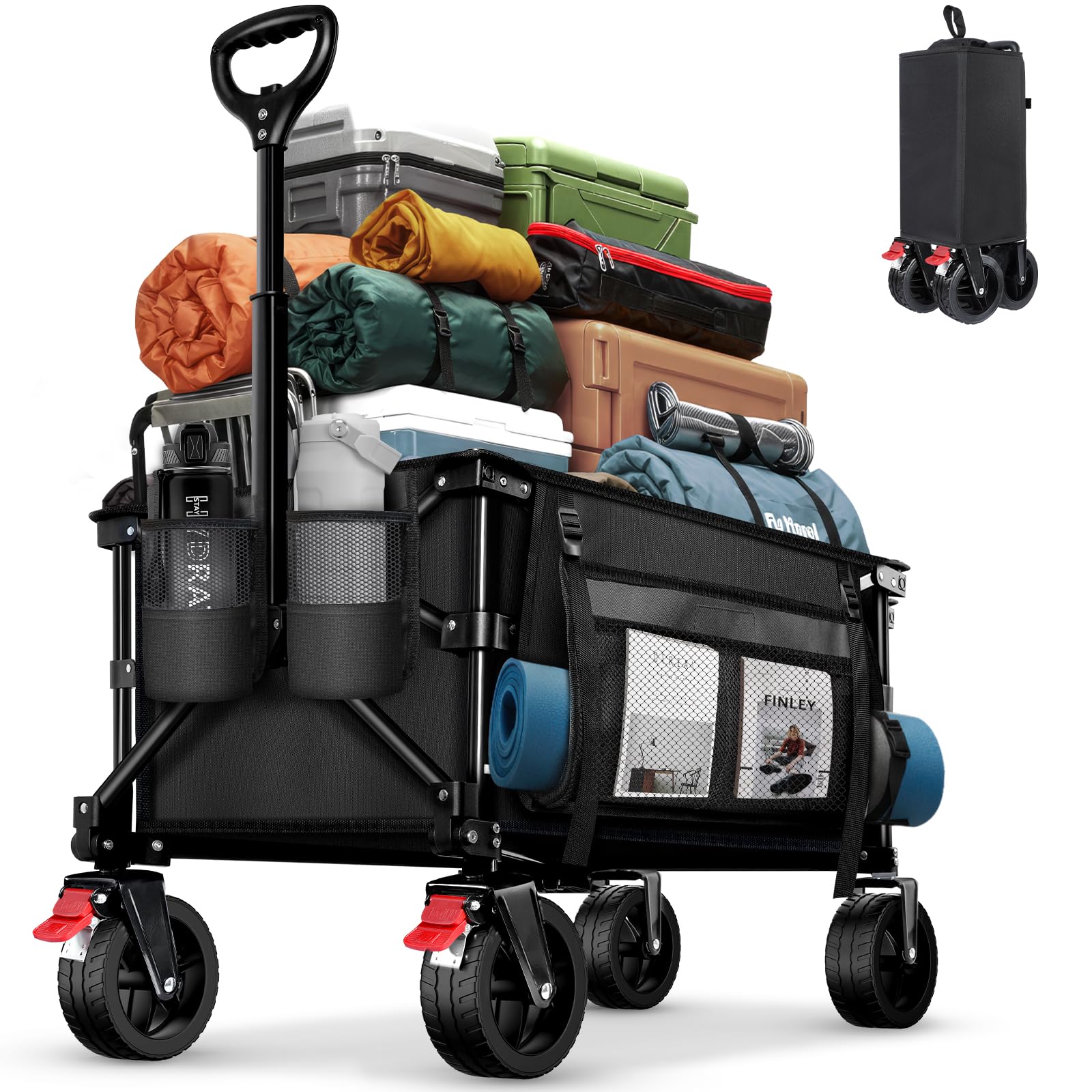 BELEEV Carrello Spiaggia Con Freno, Carrello da giardino pieghevole adatto a tutti i terreni, Ruote girevoli a 360°Grande capacità 130L 100KG, Carro Plegable Spesa Giardino Campeggio Shopping Sport
