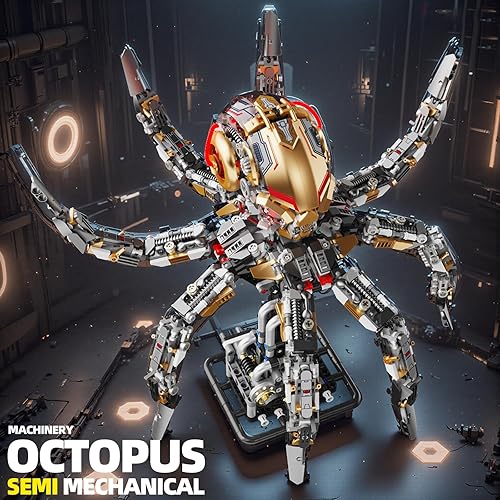 Miniatura 6 de Juego de bloques de construcción de pulpo mecánico  Modelo de robot Steampunk DIY con tentáculos móviles, kit de ingeniería STEM para adultos y