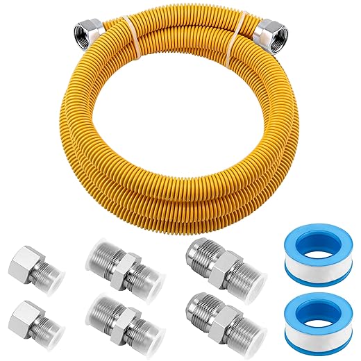 AMI PARTS 72" Flexible Gas Line Kit Yellow Coated, Gas Hose Connector Kit for Dryer, Stove, Water Heater,5/8" OD(1/2" ID) Stainless Steel Gas Line with Connector 1/2" MIP &1/2"FIP & 3/4"MIP Fitting