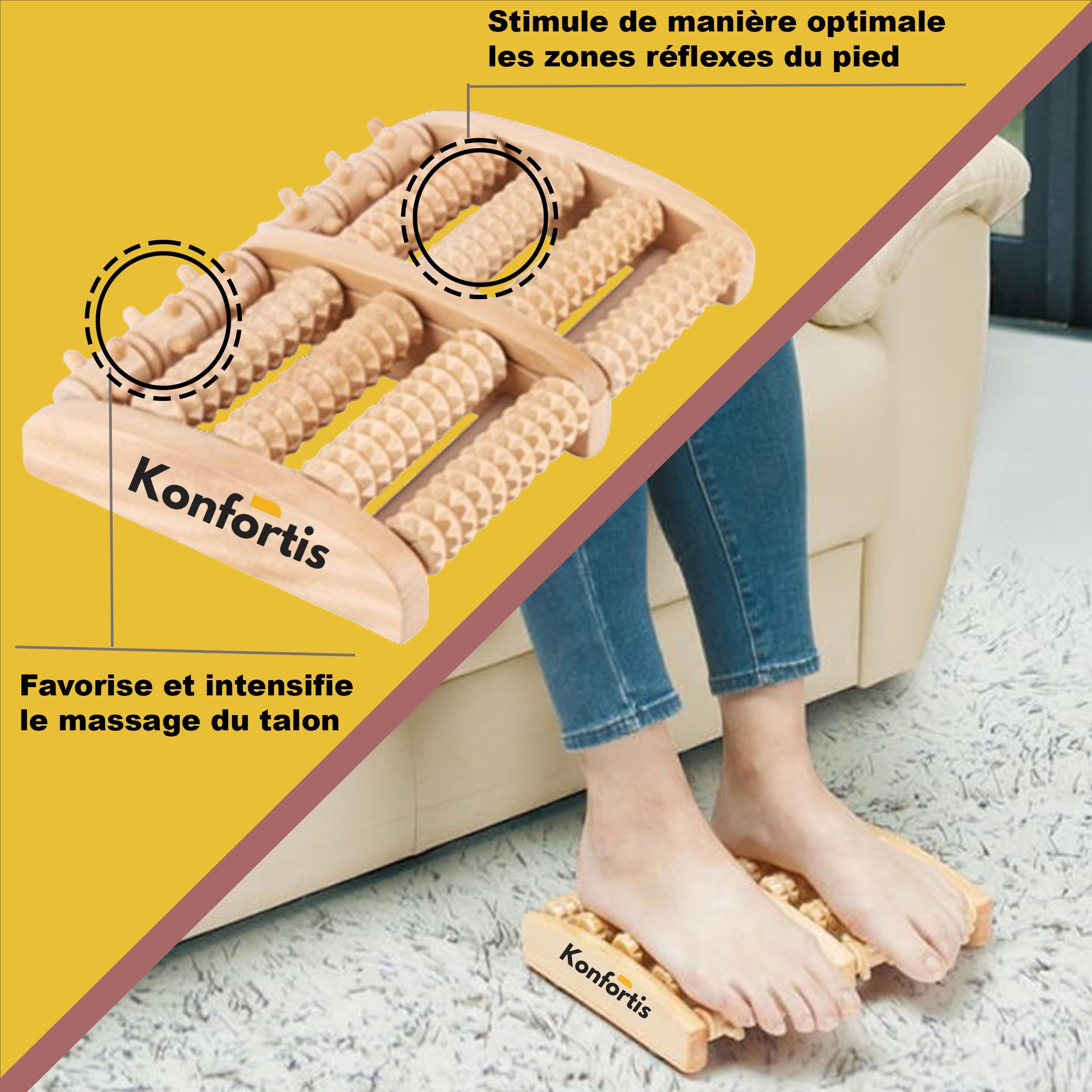 Kit rullo massaggio legno 4 in 1 piedi schiena gambe cosce spalla pancia terapia anticellulite drenaggio linfatico per scolpire alleviare il dolore muscolare per un rilassamento sicuro del corpo