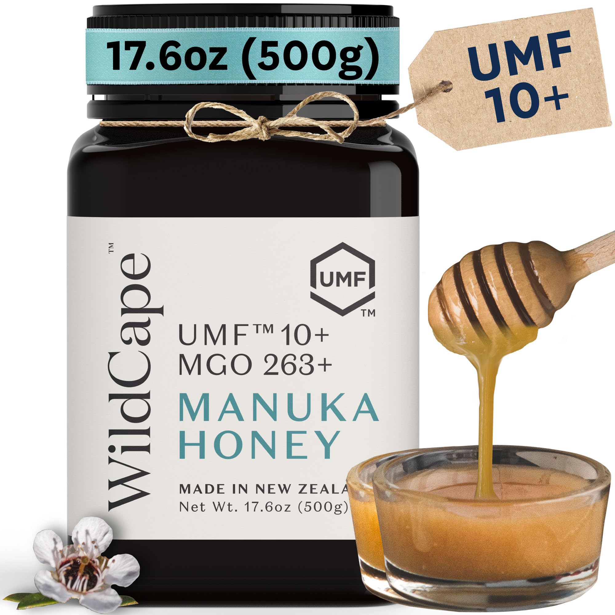 WildCape Manuka Honey Certified UMF 10+/MGO 263+ - 100% Pure, Raw, Unpasteurized, Non-GMO, Made in New Zealand - 17.6 oz (Pack of 1)