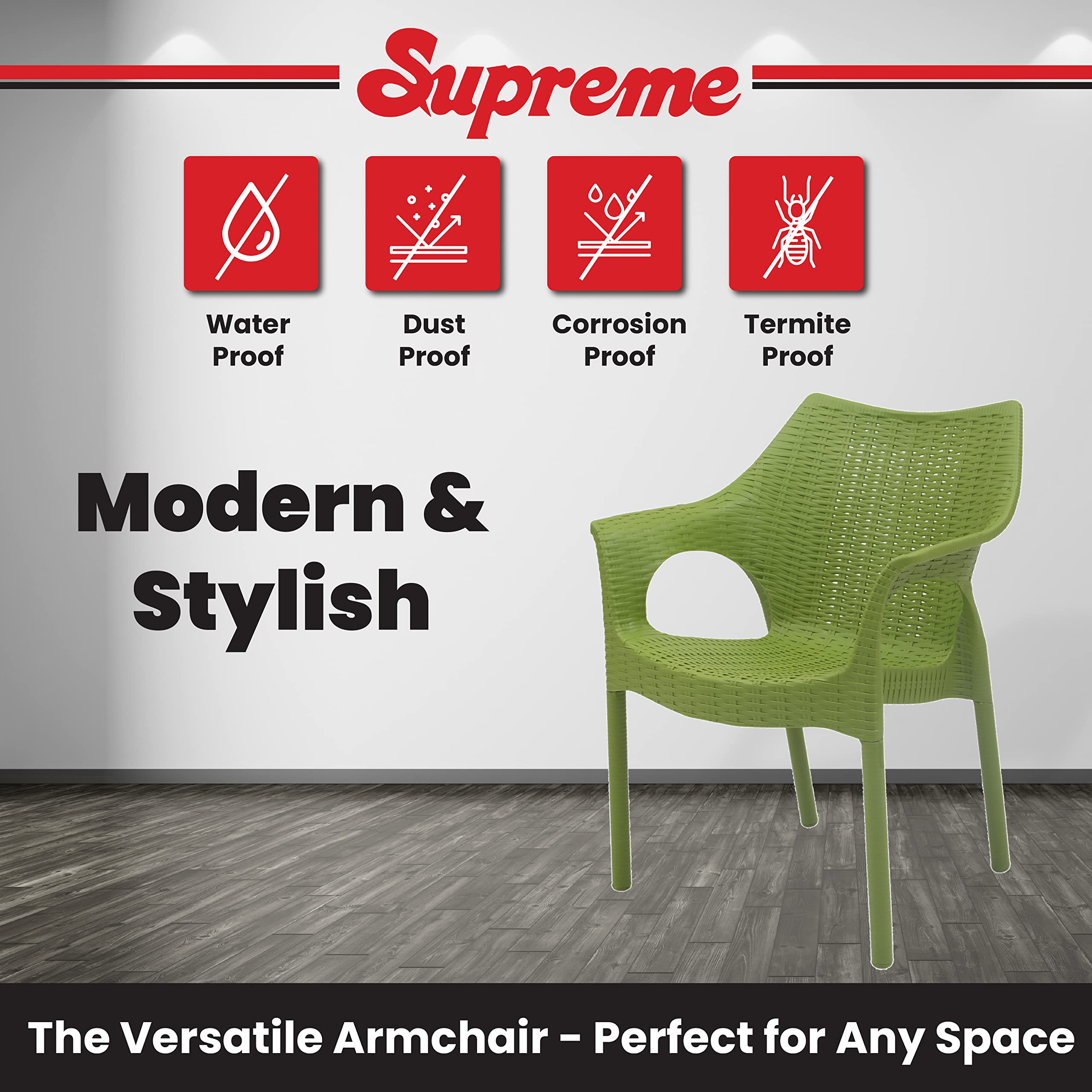 Supreme chairs Cambridge Heavy Plastic Chair | Oversized Arm Chair for Garden and Outdoor | 250Kg Weight Bearing Capacity | 6 Months Warranty (Mhendi Green) | Set of 2 Chairs 2