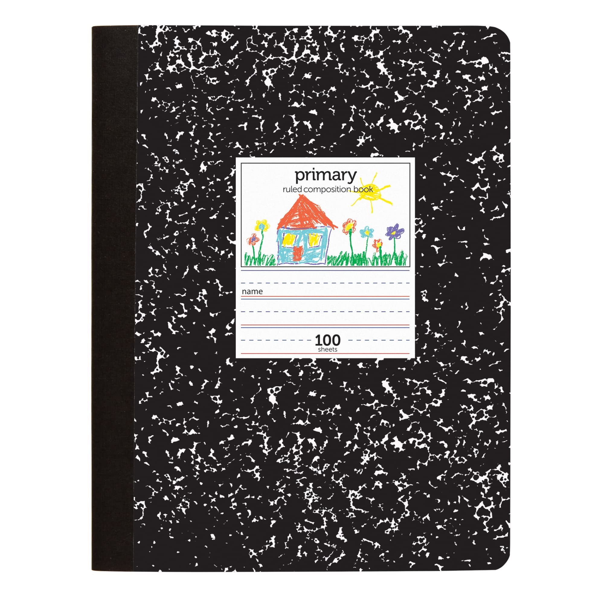 Office Depot Primary Marble Composition Book, 7 1/2in x 9 3/4in, Primary Ruled, 100 Sheets, Black/White, 400-003-273