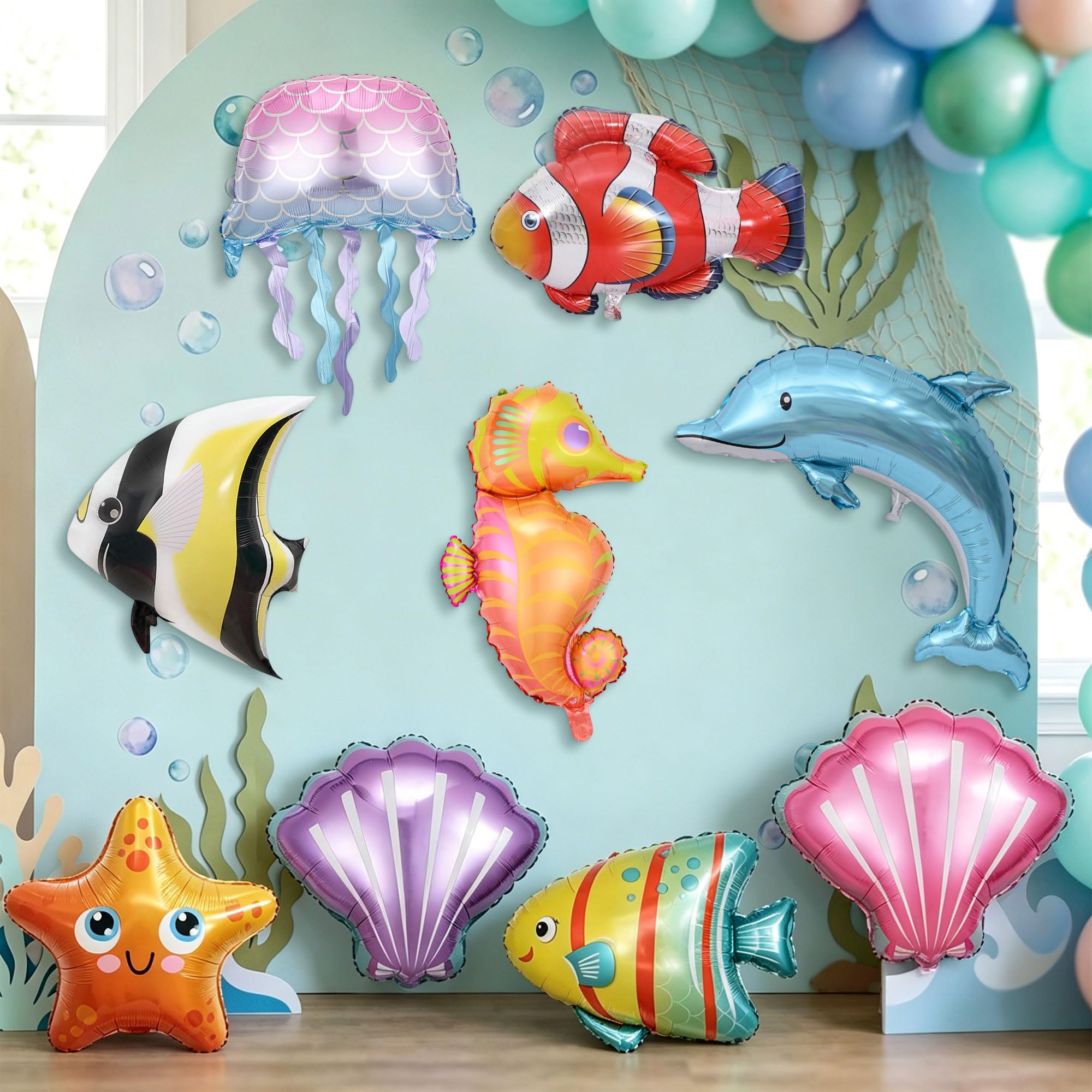Ocean Animal Balloons Under The Sea Party Decorations Shark Balloons Fish Kids Birthday Decorations Shower Supplies 9 PCS