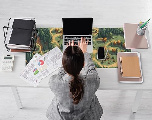 Miniatura 6 de Tapete de escritorio retro marrón verde XL grande para juegos con píxeles de bosque verde, base de goma antideslizante, alfombrilla de mouse para