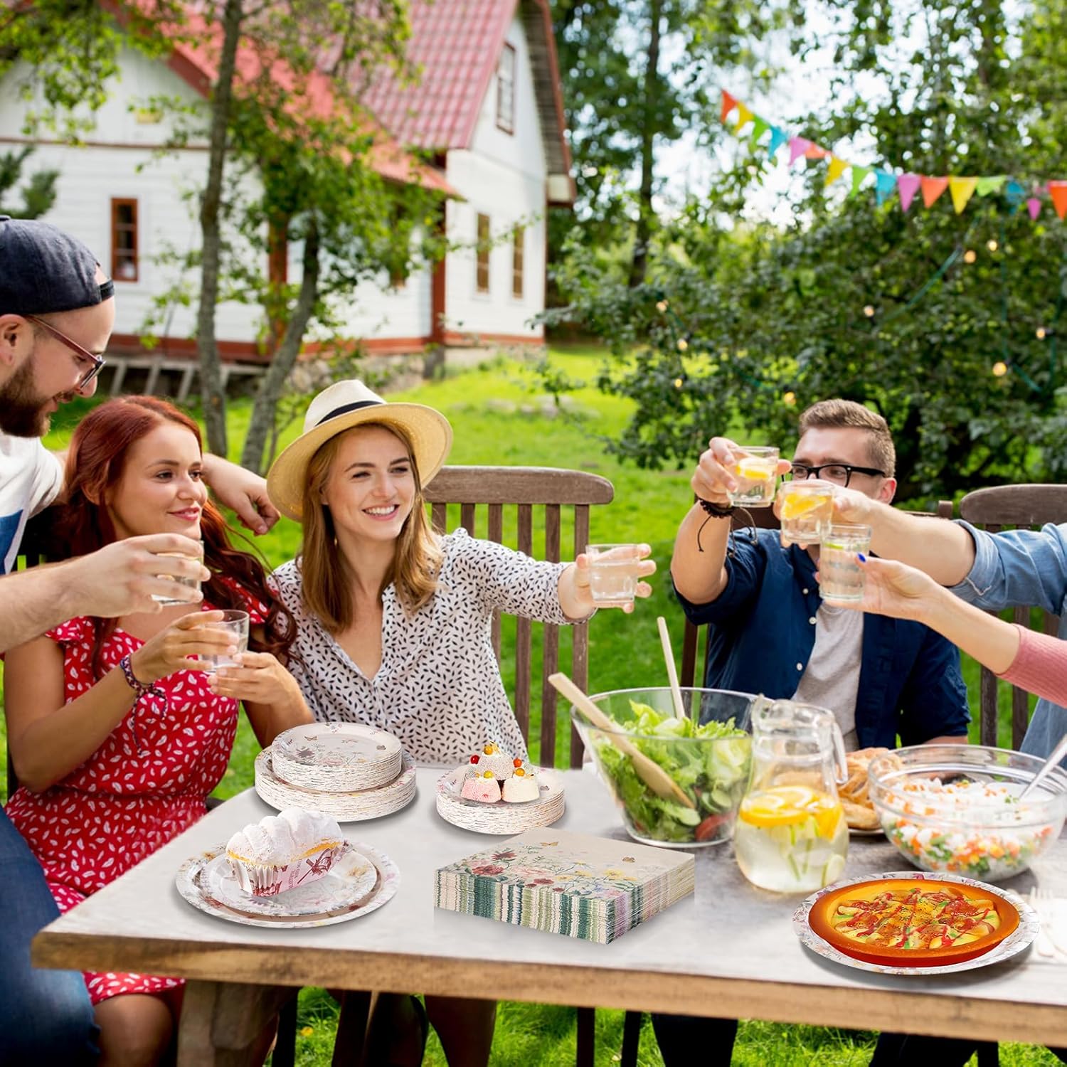 200pcs Floral Paper Plates Napkins Set,50set Disposable Wildflower Plate and Napkin for Spring Party,Bridal Shower,Wedding,Baby Shower,Birthday,Easter and Mothers Day Decorations - Image 7