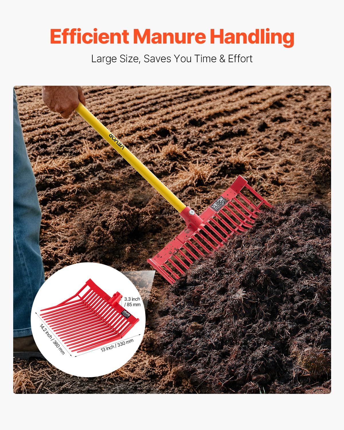 VEVOR 6 sztuk zapasowych widelców do obornika, z 18 zębami kątowymi, wytrzymała plastikowa głowica widelca, grabie do zbierania obornika, siana, trawy, prac rolniczych