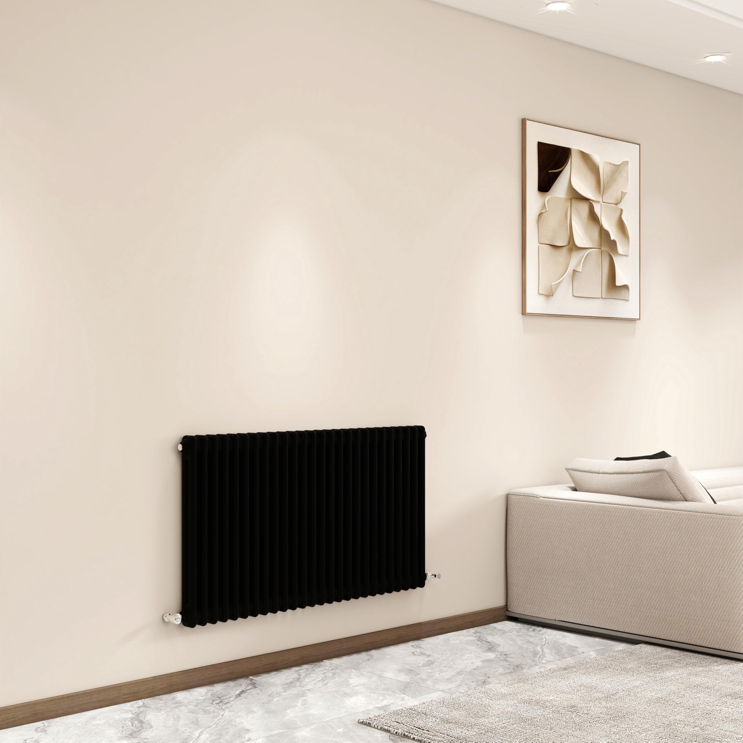 Stech Homes Black Horizontal 2 Column Cast Iron Radiator, 600X1190mm Designer Bathroom Rads,Wall Mounted Column Radiator For Bedroom/Office, Traditional Central Heating Heater Rad, Hall Radiator