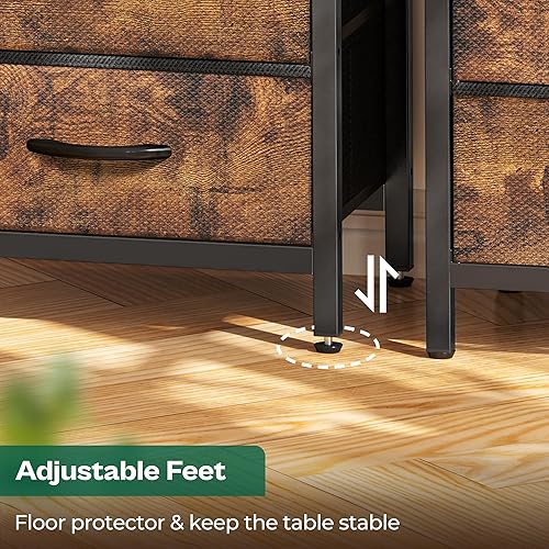 Miniatura 8 de Huuger Mesita de noche con estación de carga, mesita de noche de 27.6 pulgadas con cajones de tela, mesa auxiliar con puertos USB y tomas, mesita de