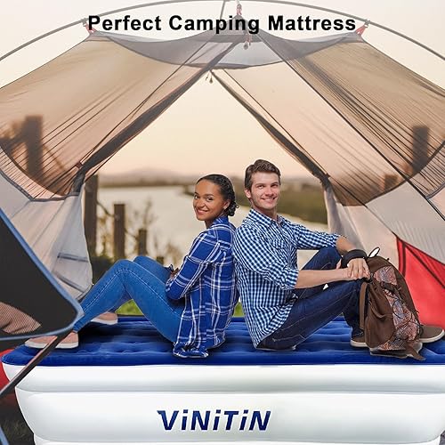 Miniatura 7 de Colchón de aire Queen con bomba integrada, colchón inflable elevado de 18 pulgadas Queen con autoinflado, cama de aire superior flocada para