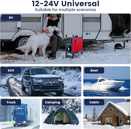 Miniatura 5 de HCALORY Calentador diésel rojo Uypgrade versión 12V 24V 8KW con base, calentador de aire diesel portátil todo en uno con control de aplicación