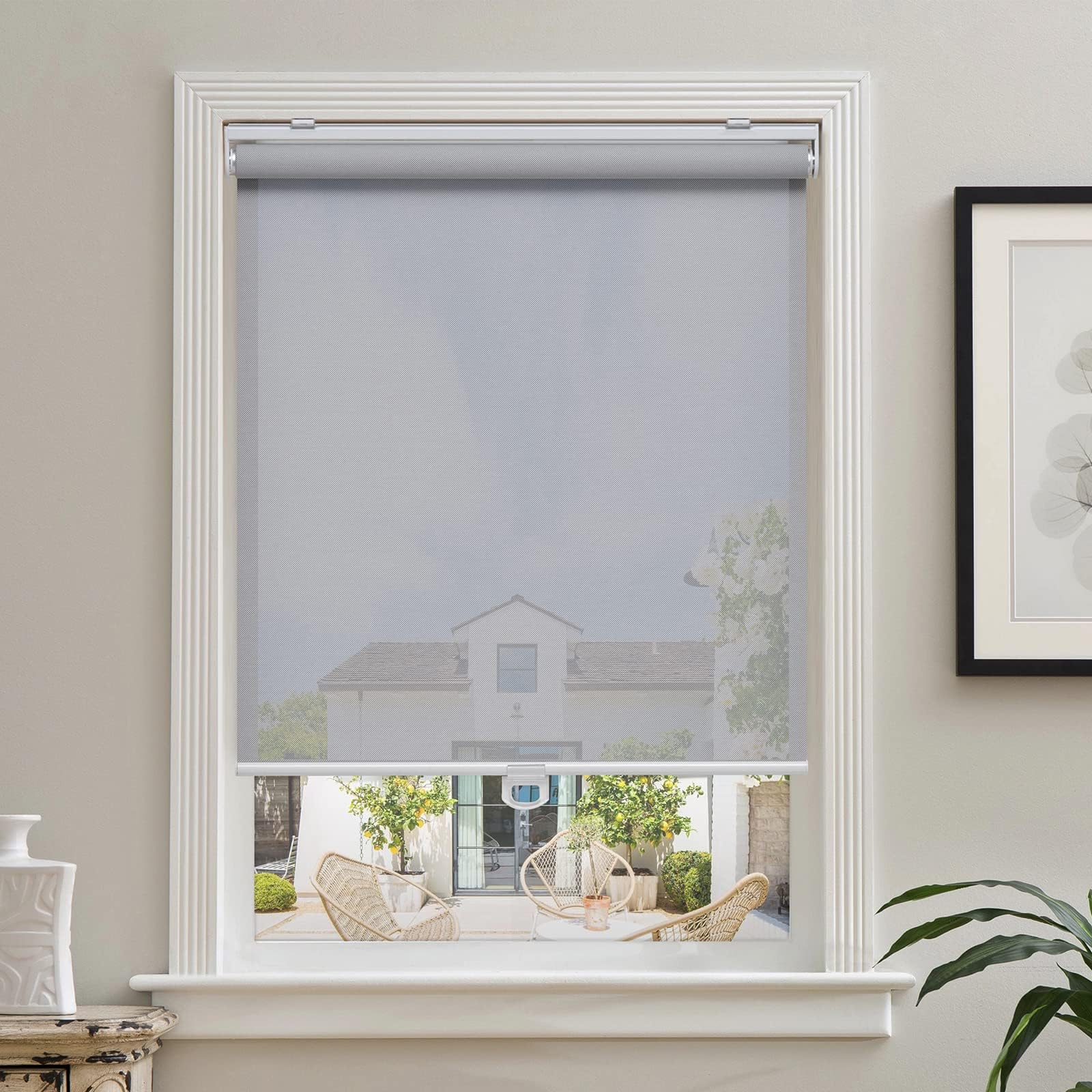 AOSKY Cordless Roller Shades for Windows Light Filtering Shades with 5% Openness Solar Screen Semi Sheer Roller Blinds UV Protection for Office and Home. Easy to Install 27" W x 72" H (Grey)