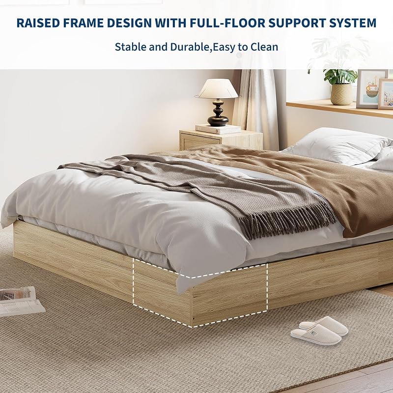 King Size Wooden Platform Bed Frame, Oak image 2