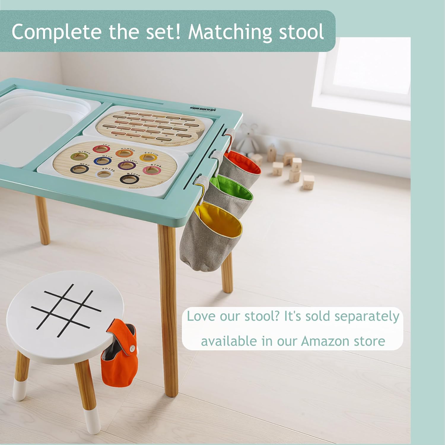 Sensory Table for Toddlers 1 Paper roll Holder 3 Storage Bins 3 Storage Cloth Bags 2 Wooden Inserts 2 Whiteboard 2 Chalkboard 1 Graffiti Scroll. Toddler Sensory Table