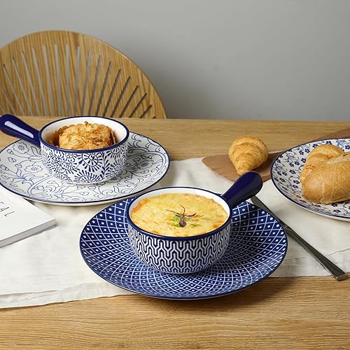 Miniatura 9 de Selamica Tazones de sopa de cerámica con asas, cuencos de sopa de cebolla francesa de 15 onzas, cuencos de sopa aptos para horno para cereales,