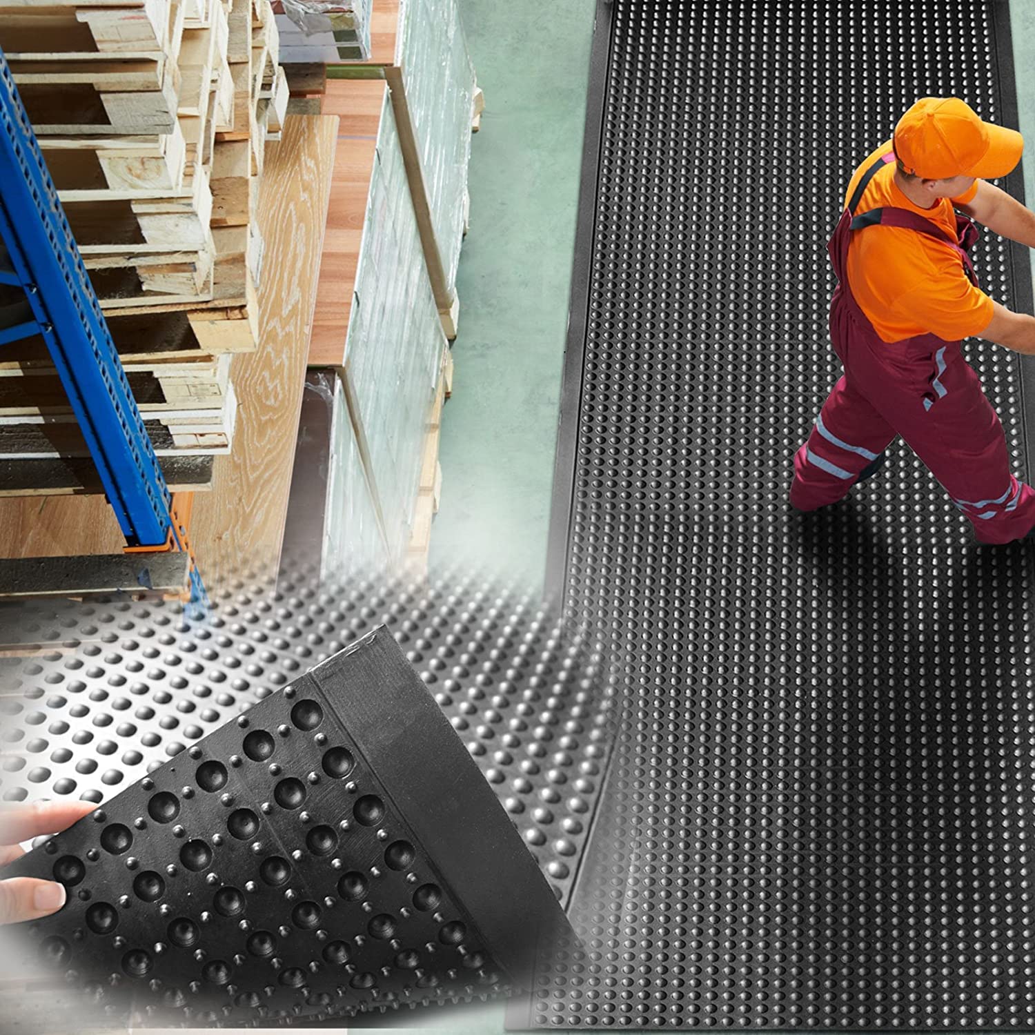 Alfombrilla de trabajo Bubble | versátil esterilla de goma natural con puntos para interior y exterior | Alfombrilla de goma con estructura granulada en muchos tamaños (90 x 100 cm, negro)