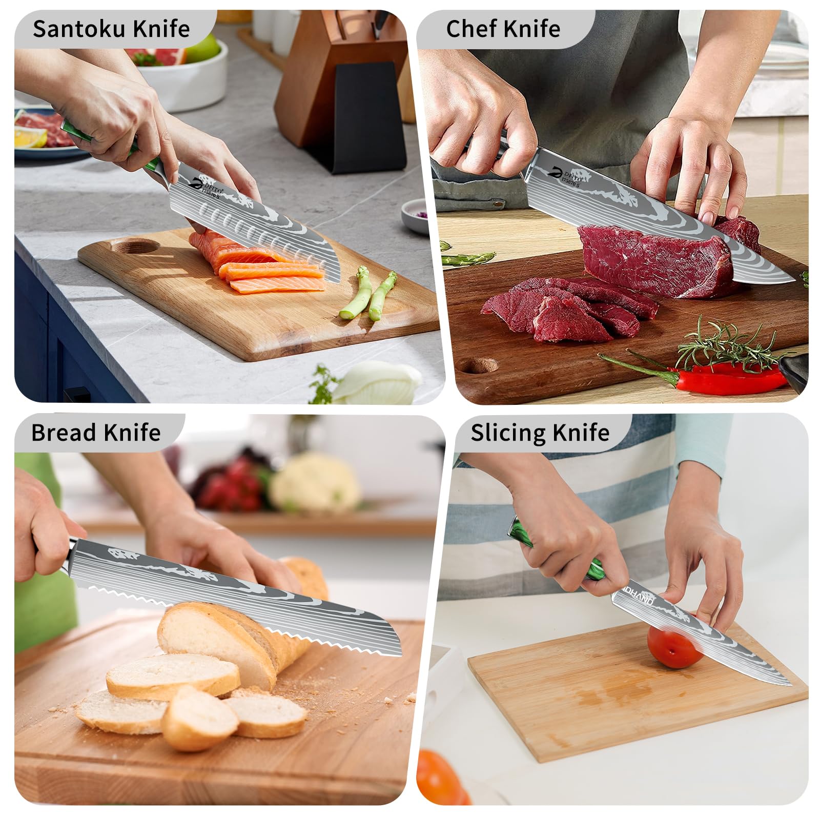 Dfito Set di coltelli da cucina, set di 9 coltelli da cucina professionali con custodia a rotelle, set di coltelli da cucina professionali in acciaio inossidabile ad alto tenore di carbonio