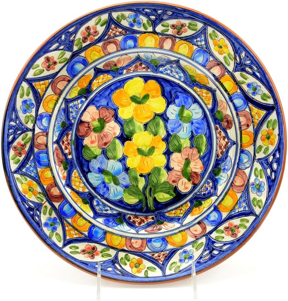 Hand-Painted Decorative Plate for Home Decor, Vibrant Red, Blue, and Yellow, Medium