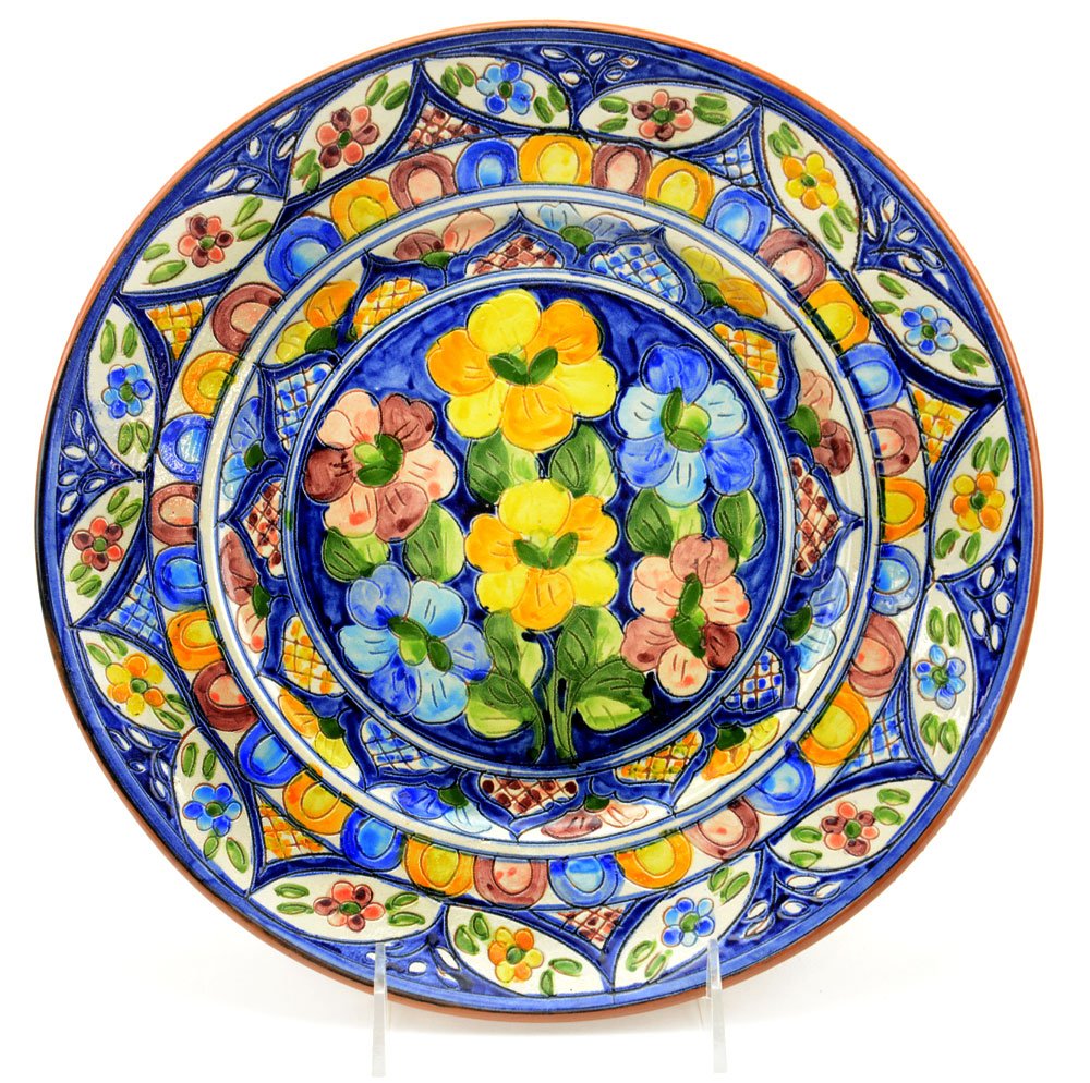 Hand-Painted Decorative Plate for Home Decor, Vibrant Red, Blue, and Yellow, Medium