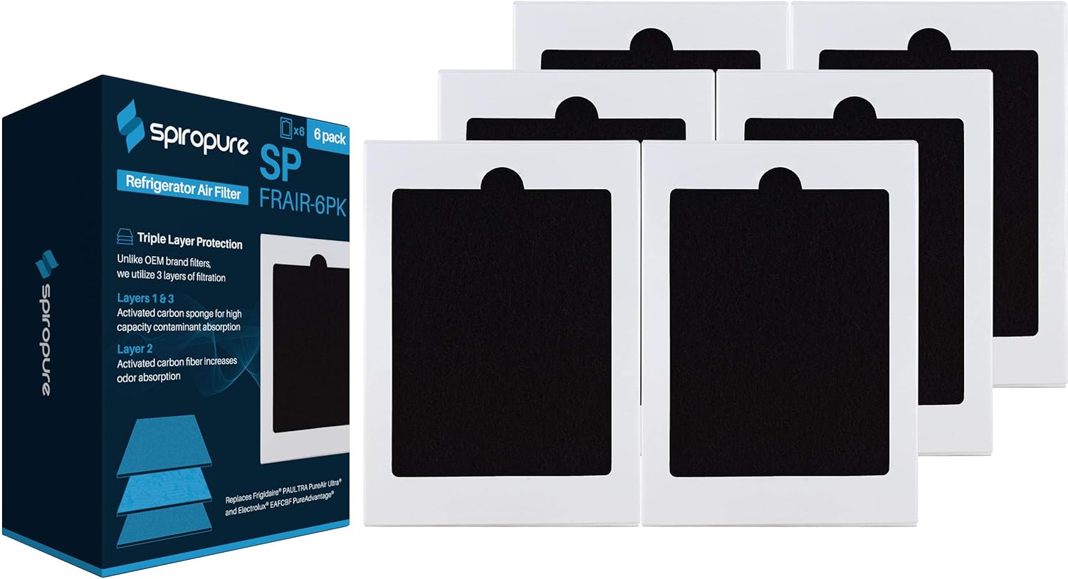 SpiroPure SP-FRAIR Refrigerator Fresh Air Filter Replacement for EAFCBF, PAULTRA, 242047804, 242047801, 242061001, SCPUREAIR2PK, 241754001, 242017800, 241791601, SCPUREAIRU, 241754002 (6 Pack)