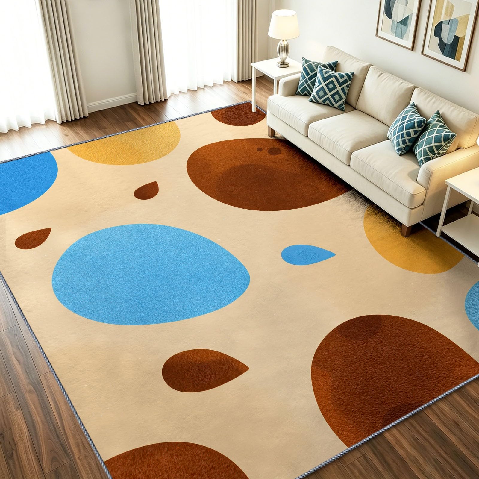 Tapis entrée intérieur 60x90 cm beige au design géométrique et poils courts