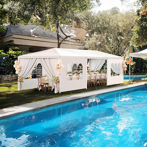 Miniatura 7 de Tienda de campaña para fiestas de 10 x 30 pulgadas con 8 paredes laterales extraíbles y ventanas transparentes, carpa exterior para eventos de