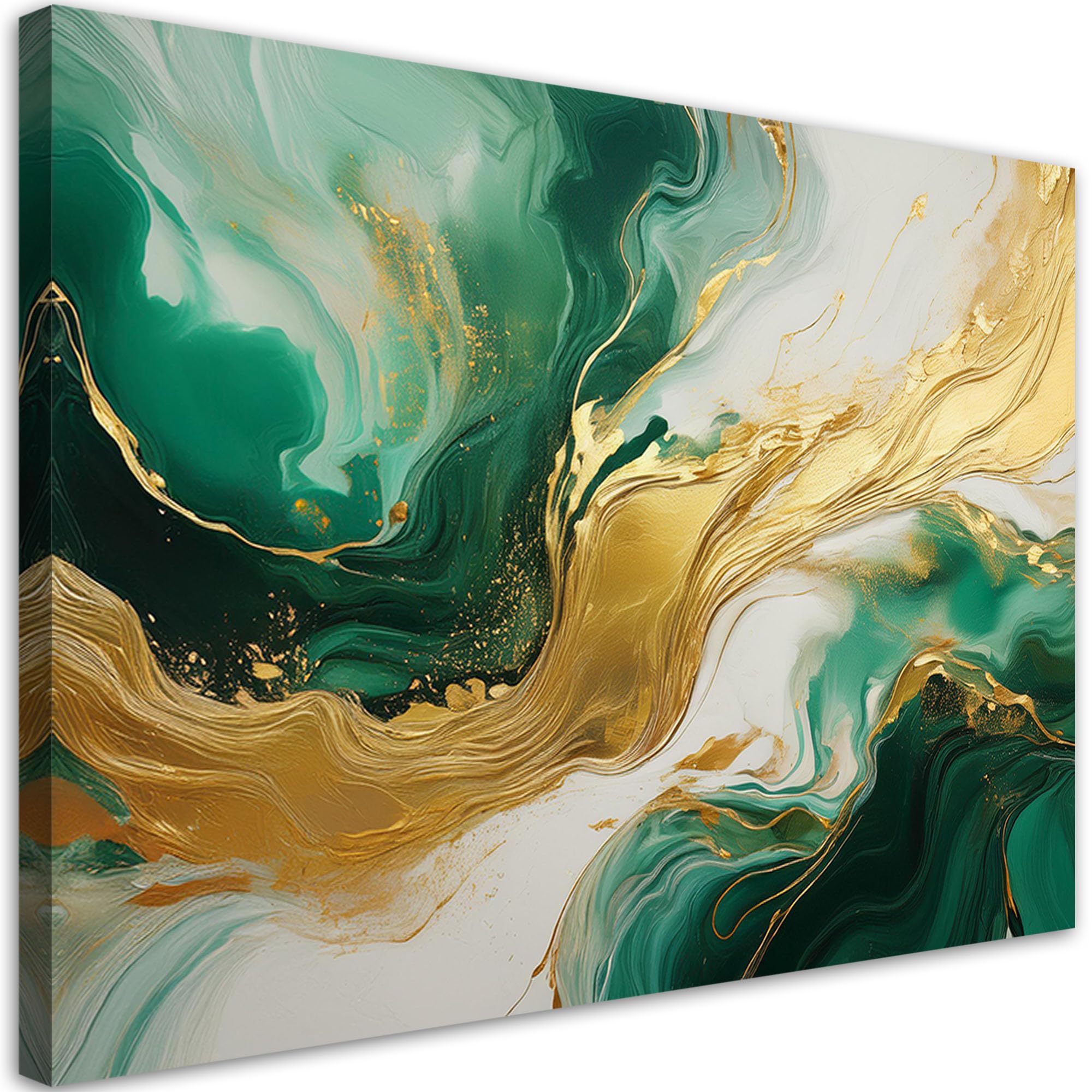 Feeby - Tableaux Decoratifs - Tableau Salon Grand Format - Structure de marbre abstraite Vert Or - 90x60 1partie - Décoration Chambre - Toile Imprimée Intissé Decoration Murale