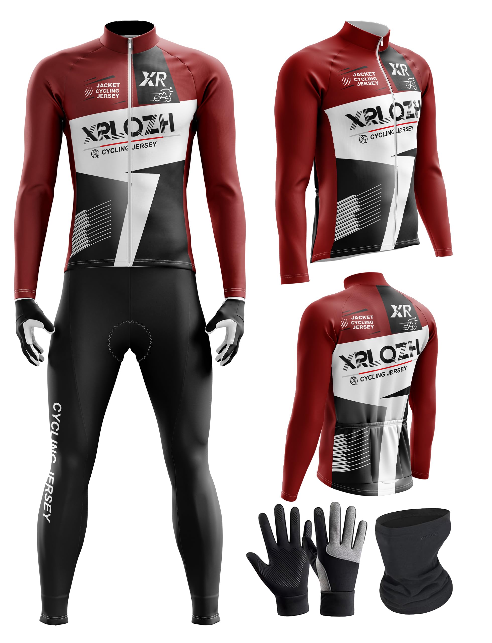 Tuta Ciclismo Invernale Uomo, Completo Termico Antivento MTB Maglia Manica Lunga+Pantaloni 9D Gel con Pettorina, Manica Lunga Completo Strada MTB Bici