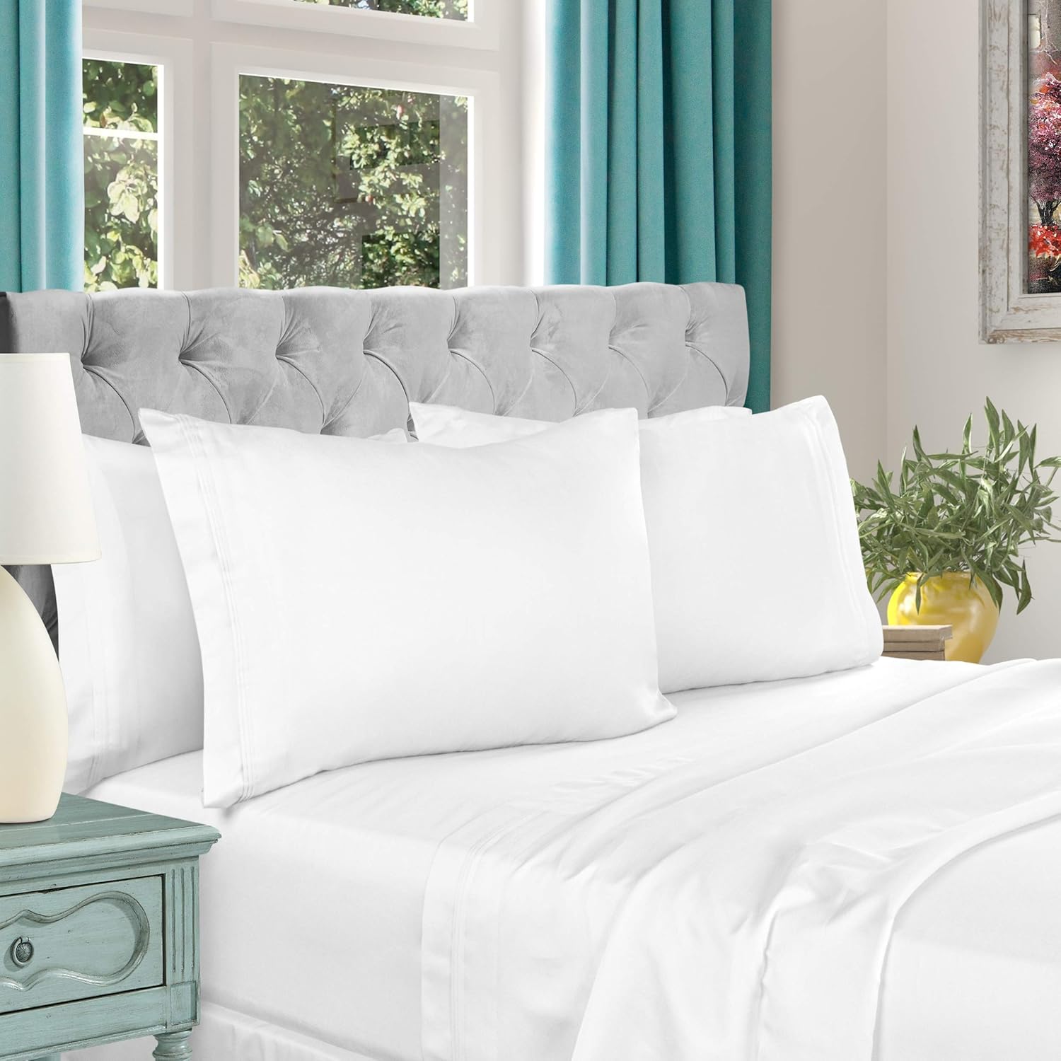 50% оƒƒ Dіѕсоunt SUPERIOR 1000-Thread Count Egyptian Cotton Solid Bed Sheet Set, California King, White, 4-Pieces