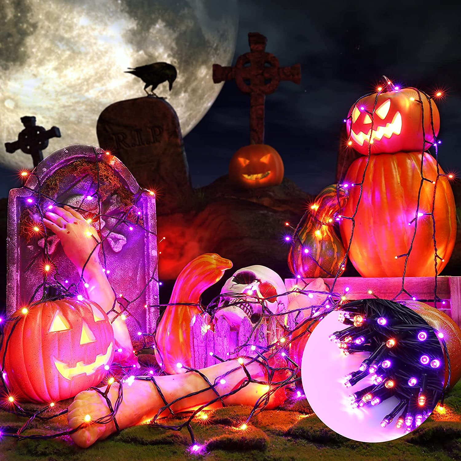 Catena di Luci Decorazioni Halloween Arancia & Viola, BrizLabs 20M 200 LED Stringa Luci Natale Esterno 8 Modalità Interno Catena Luminosa per Camera Albero Domestico Nozze Partito Giardino