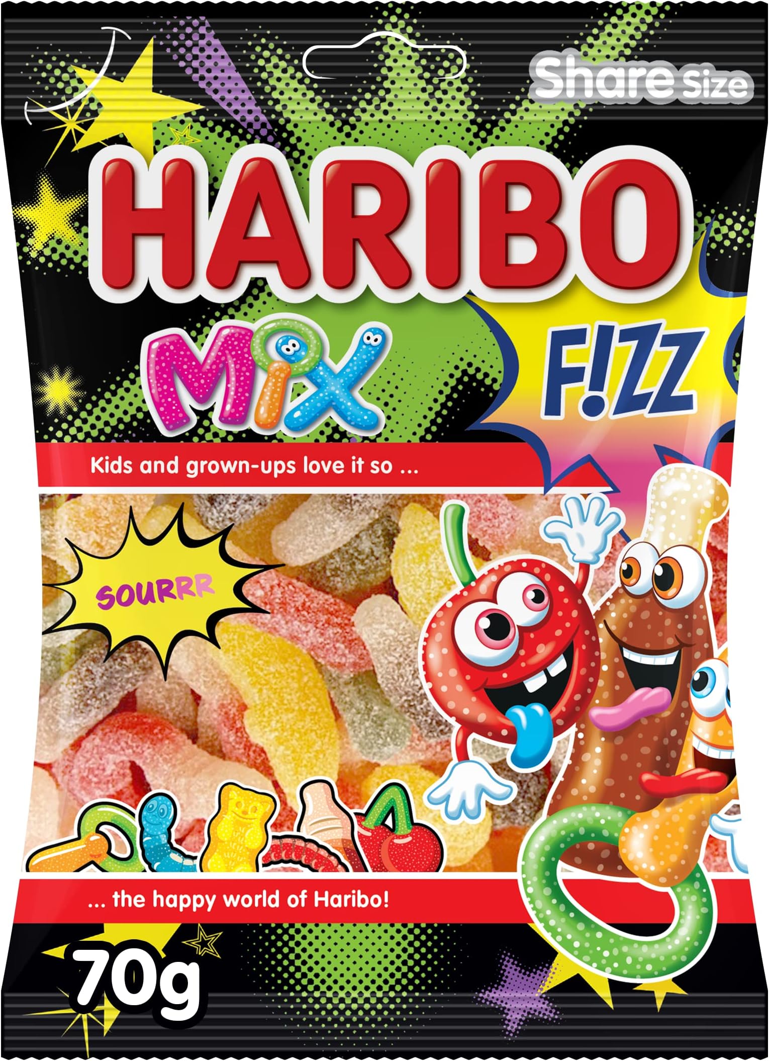 Haribo Fizz Mix Sour Candy Gummies - 70G Bag