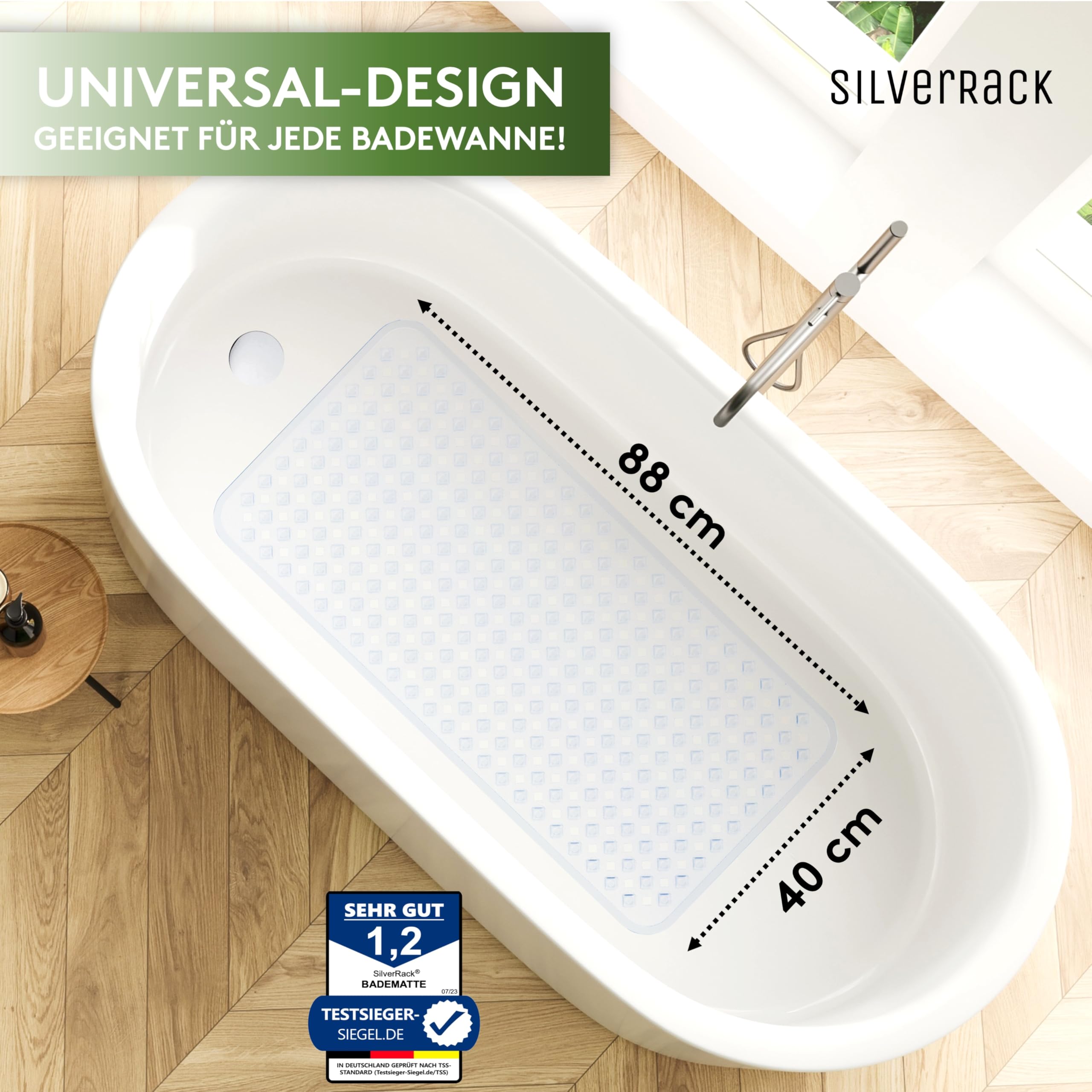 SilverRack Alfombrilla de baño 88x40 cm (Transparente ROMBOS) - Alfombrilla de baño antideslizante BPA libre para niños y bebés - Alfombrilla de ducha resistente al moho y lavable a máquina