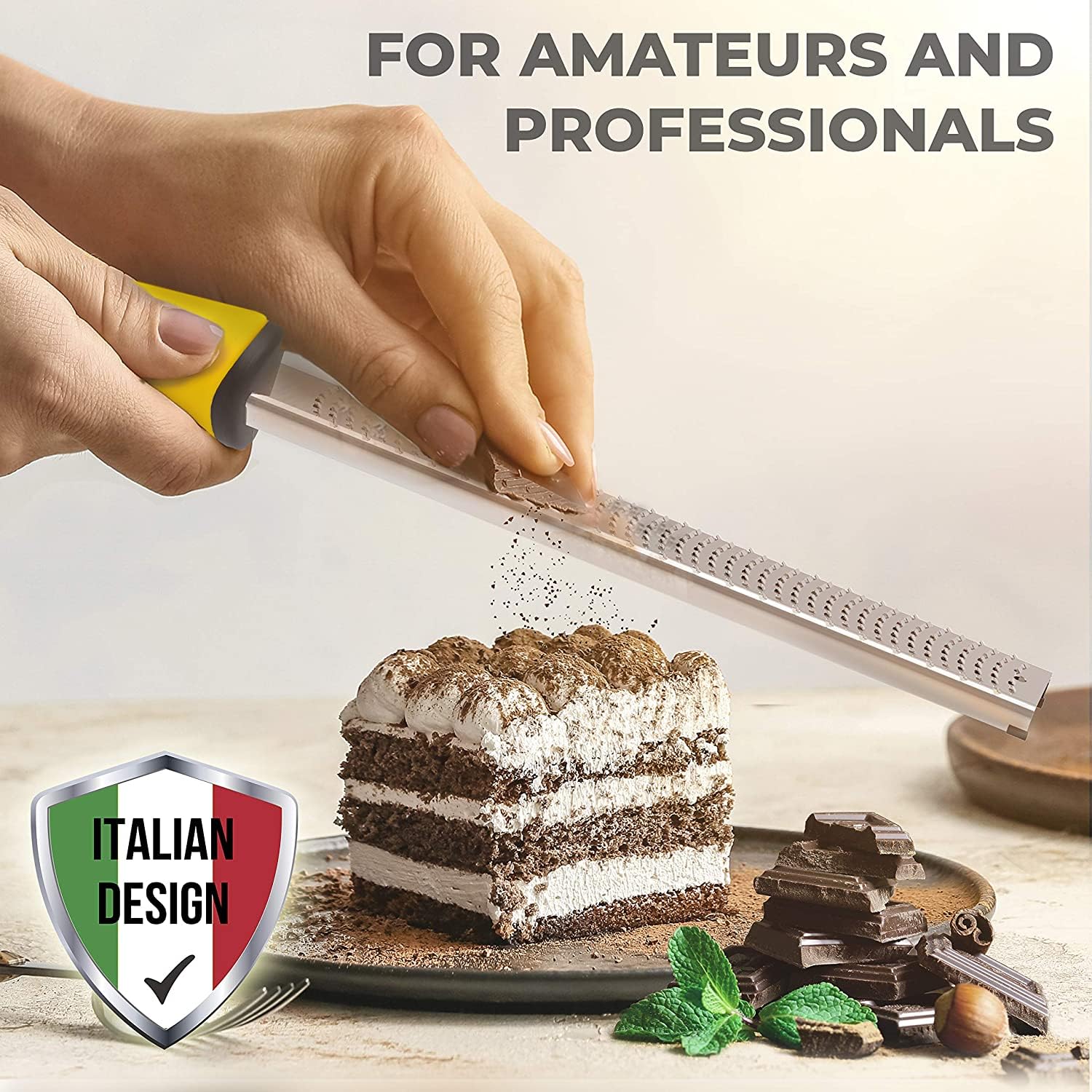 Grattugia per agrumi e formaggio, in acciaio inox 430, lama super affilata, trituratore portatile per verdure, frutta, limone, zenzero, aglio, cioccolato, spezie, grattugia con pennello e coperchio