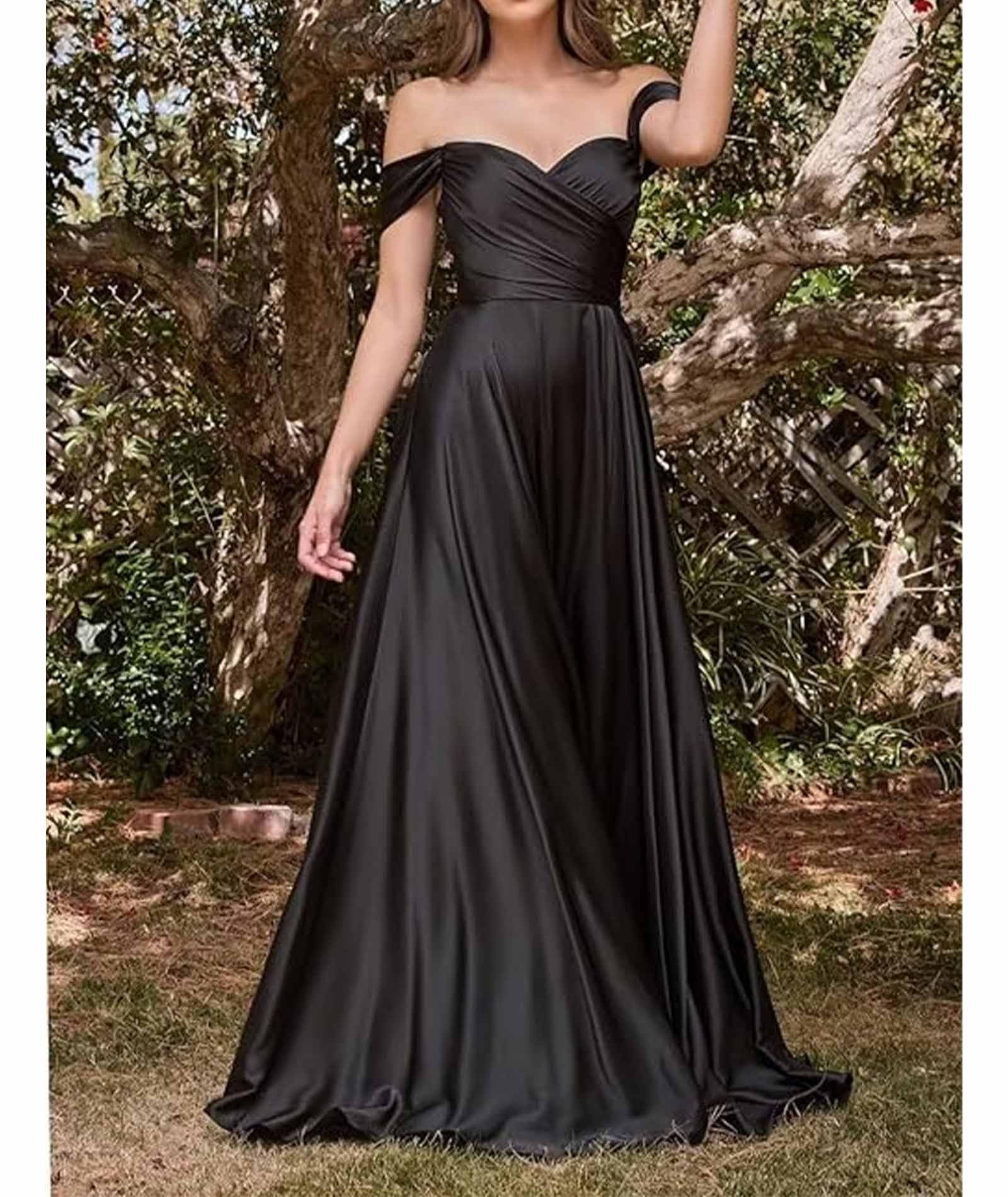 ECDAHICC Abito da damigella d'onore senza spalline per donna, in raso, con lungo spacco, elegante abito formale da sera, linea ad A, per matrimoni e feste PR-XL