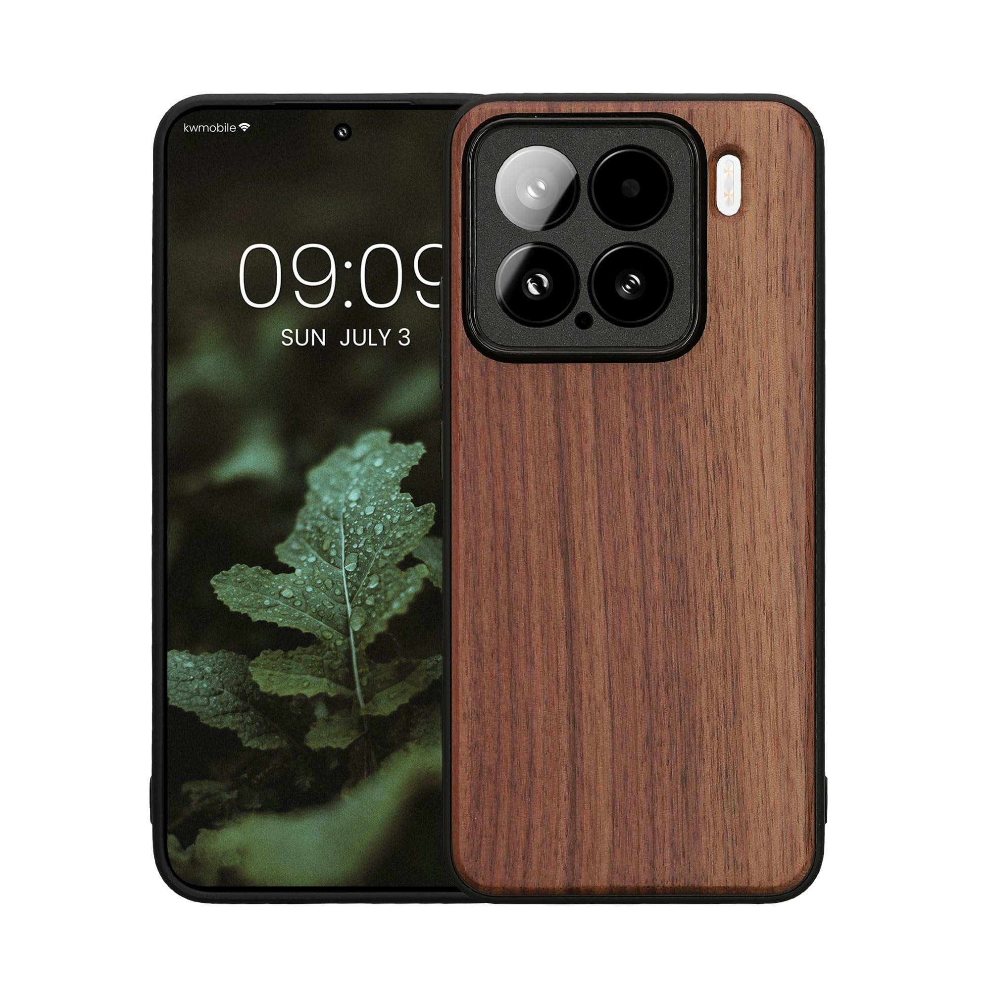 Kwmobile Holzhülle Für Xiaomi 15 – Stoßfestes Case Aus Holz & TPU, Dunkelbraun, Individuell Gemasert