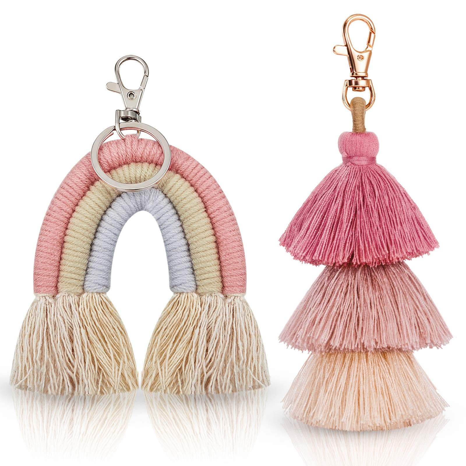 Backpack Charms, 2 Pack Boho Rainbow Tassel Keychains for Backpacks and Purses, Handmade Wooden Hanging Ornaments for Home Decor and Gifts, 7 x 18 cm-image-15