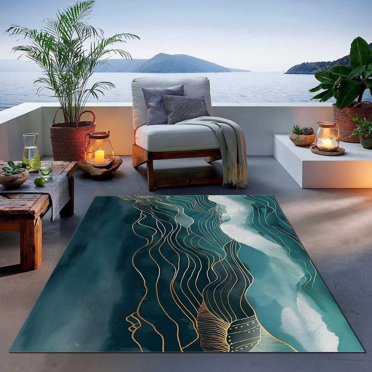 Tapis oriental lavable en machine et antidérapant bleu 180x250