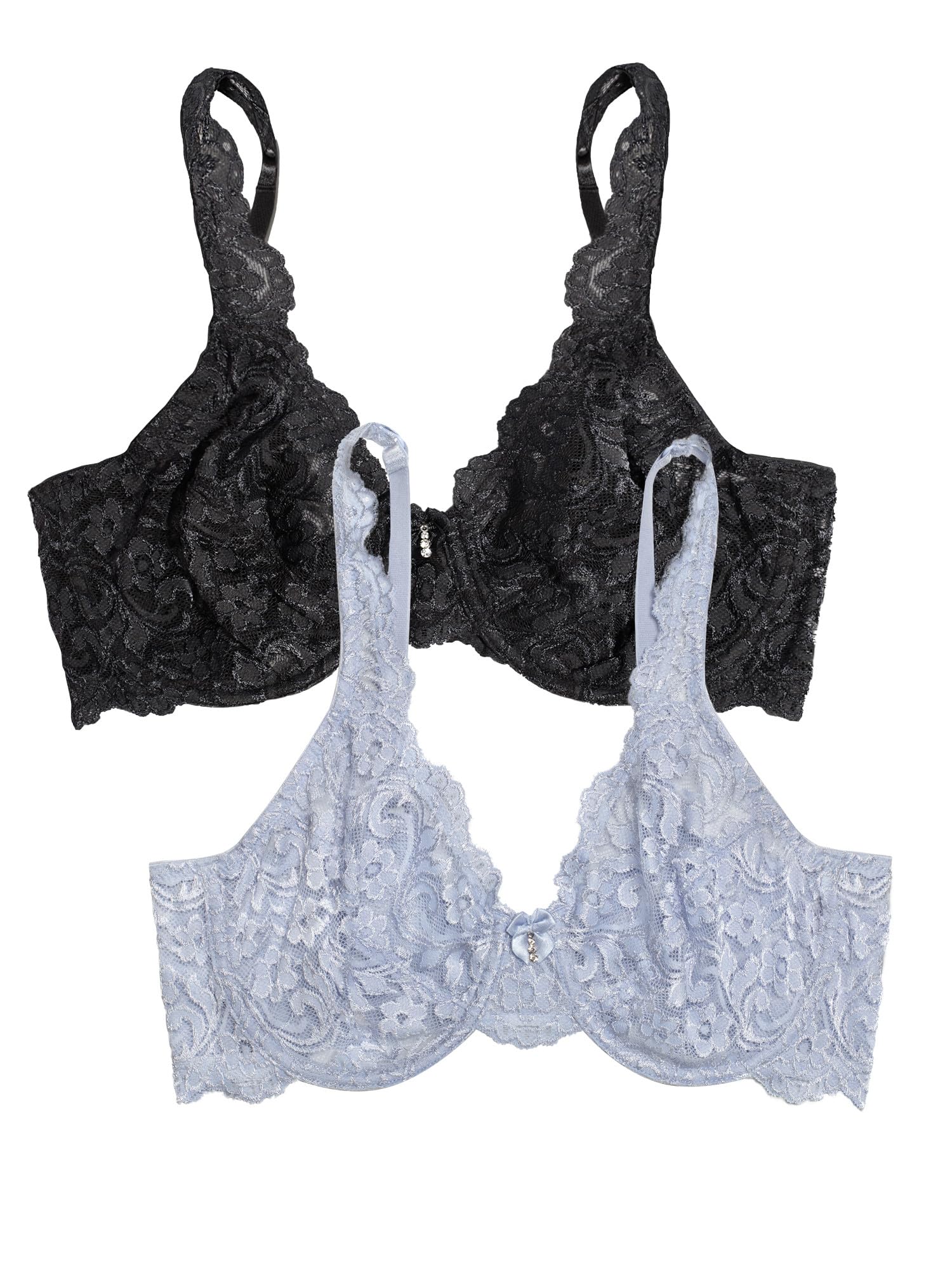 Smart & Sexy Women's Mineral Water/Black Hue Signature Lace-Unlined Underwire Bra, 42D