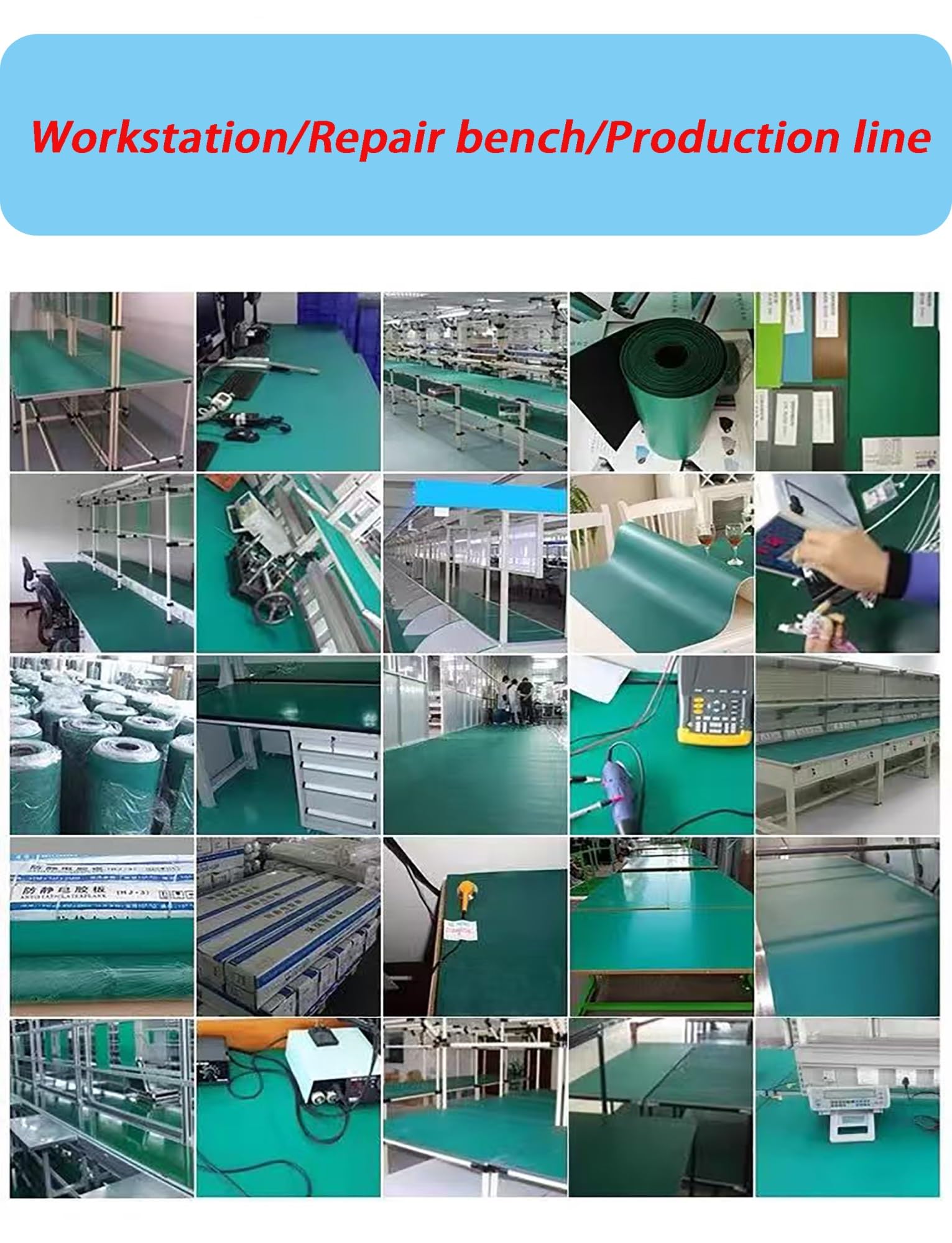 Tappetino da banco da lavoro antistatico resistente al calore, 10 m, in gomma, verde, per elettronica e uso industriale, ideale per laboratori e postazioni di lavoro