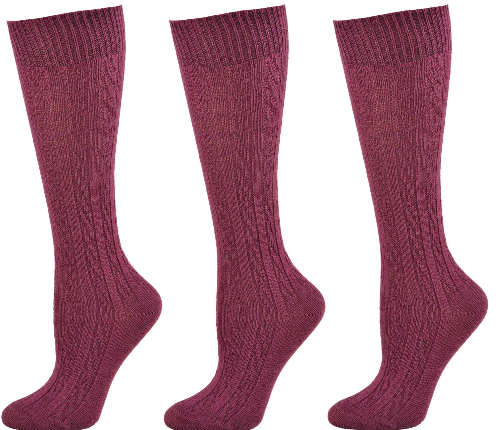 Sierra SocksClassic Girls Cable Knit Knee socks, Combed Cotton Knee High Uniform Socks Soft 3 Pair Pack Comfortable Girls Uniform Socks