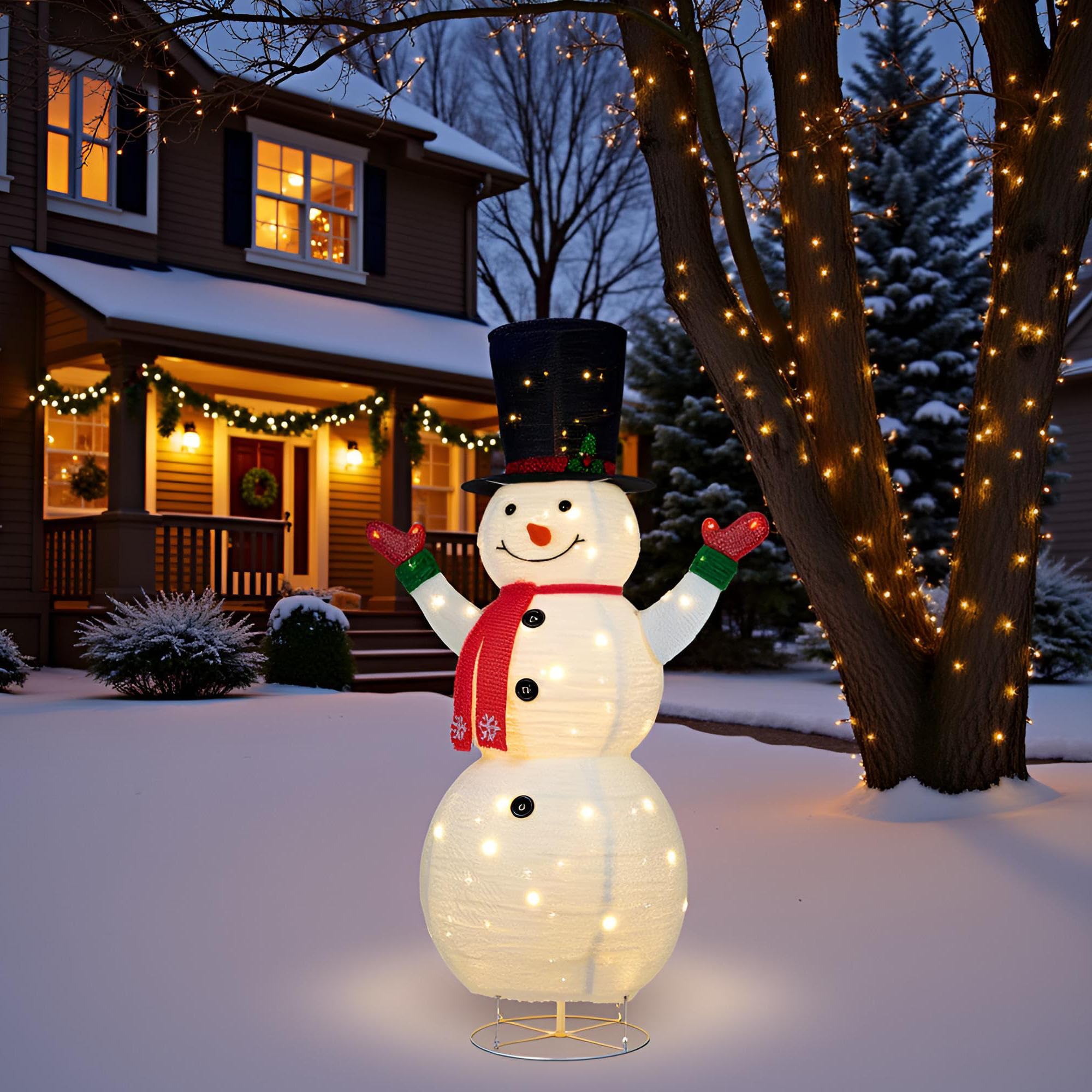 YULETIME Bonhomme de neige 3D pré-éclairé de 152,4 cm avec 100 LED blanc chaud