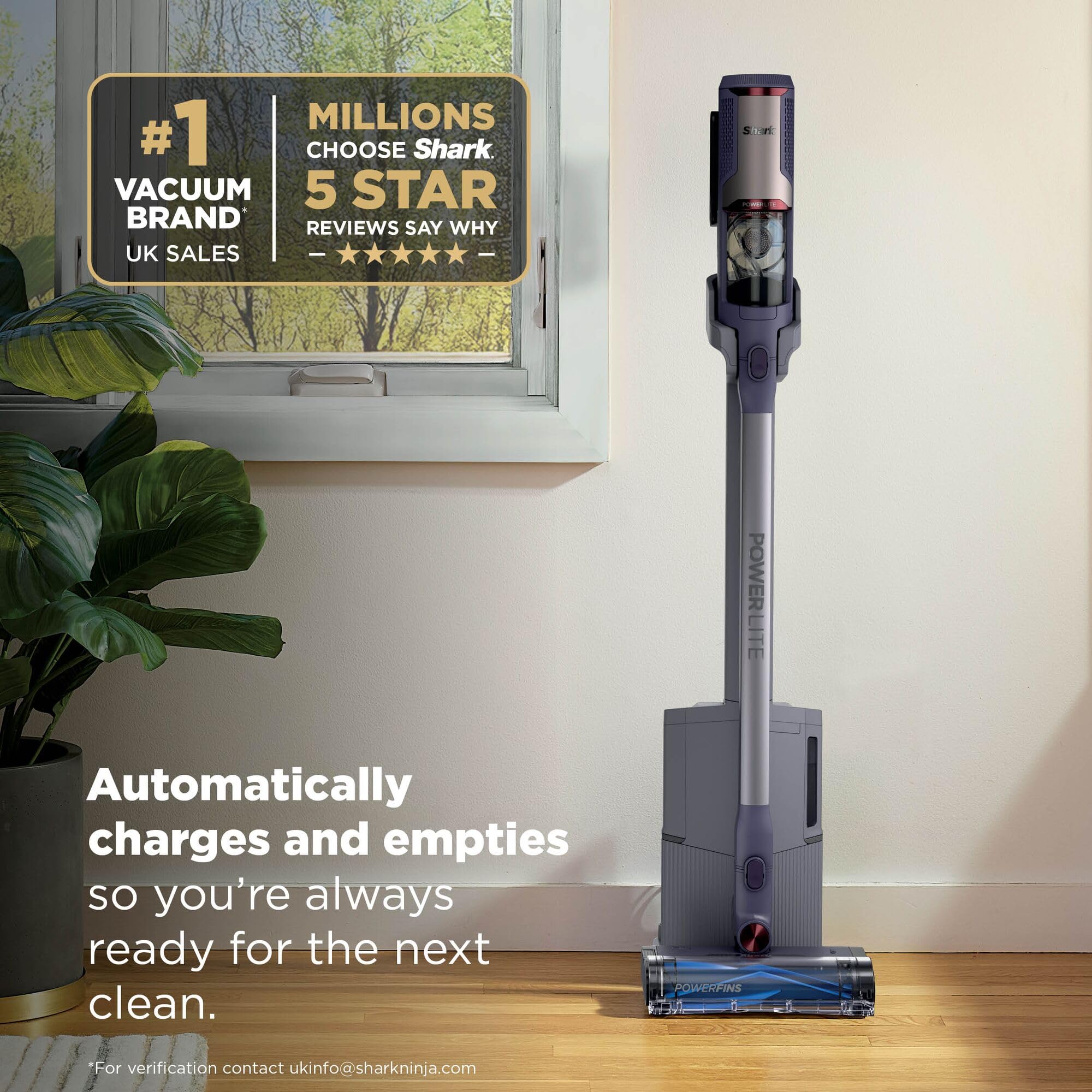 Shark Aspiradora inalámbrica PowerLite Clean & Empty para Mascotas con Base de Vaciado automático, Limpieza Ligera multisuperficie, filtración HEPA, hasta 40 Minutos de Tiempo de Funcionamiento