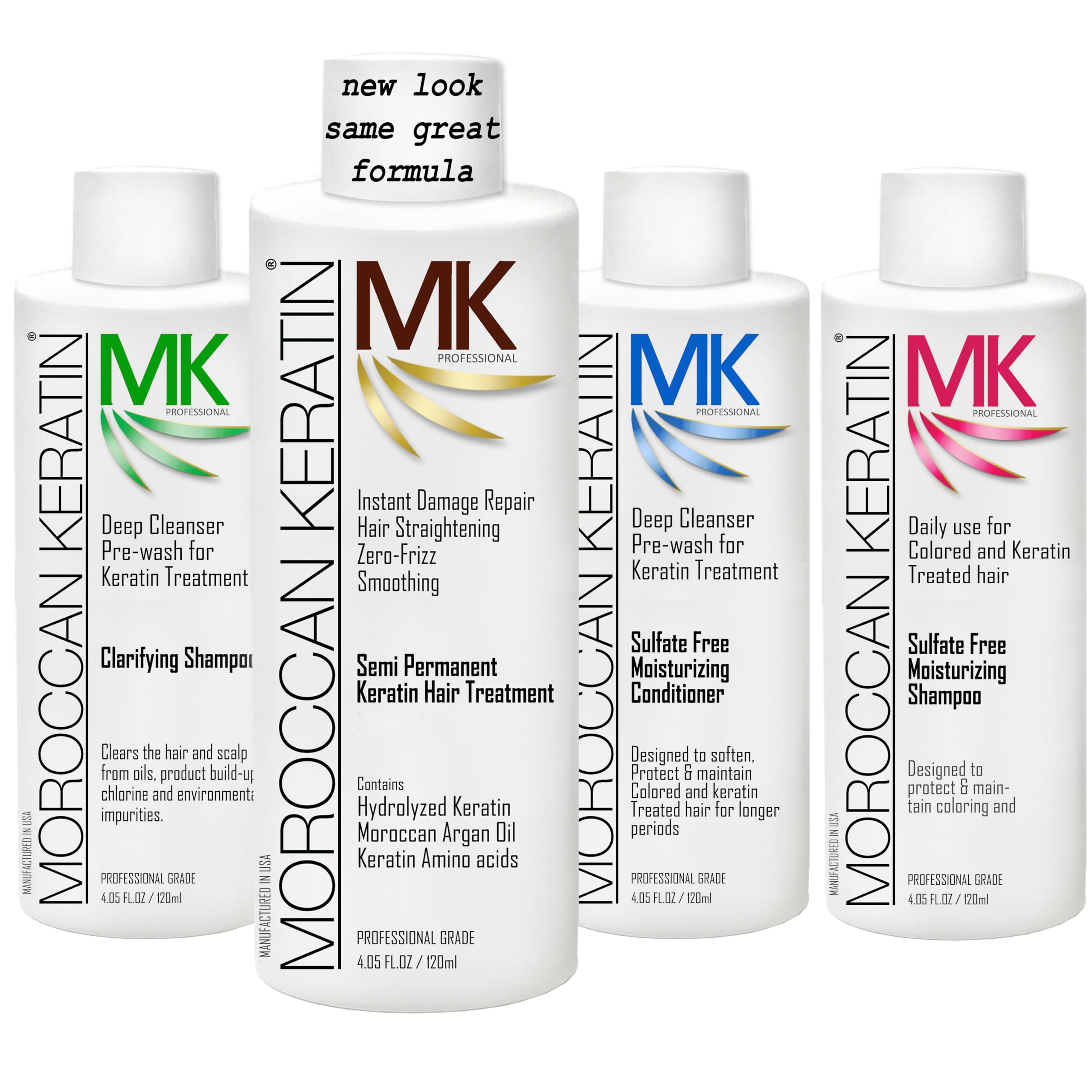 Moroccan Keratin Brazilian Keratin Hair Treatment SET 120ML x4 Professional Salon Formula, Plant-Based, Curly Hair, Straightens, Smooths, Repairs, Conditions, Strengthens, Eliminates Frizz for Months