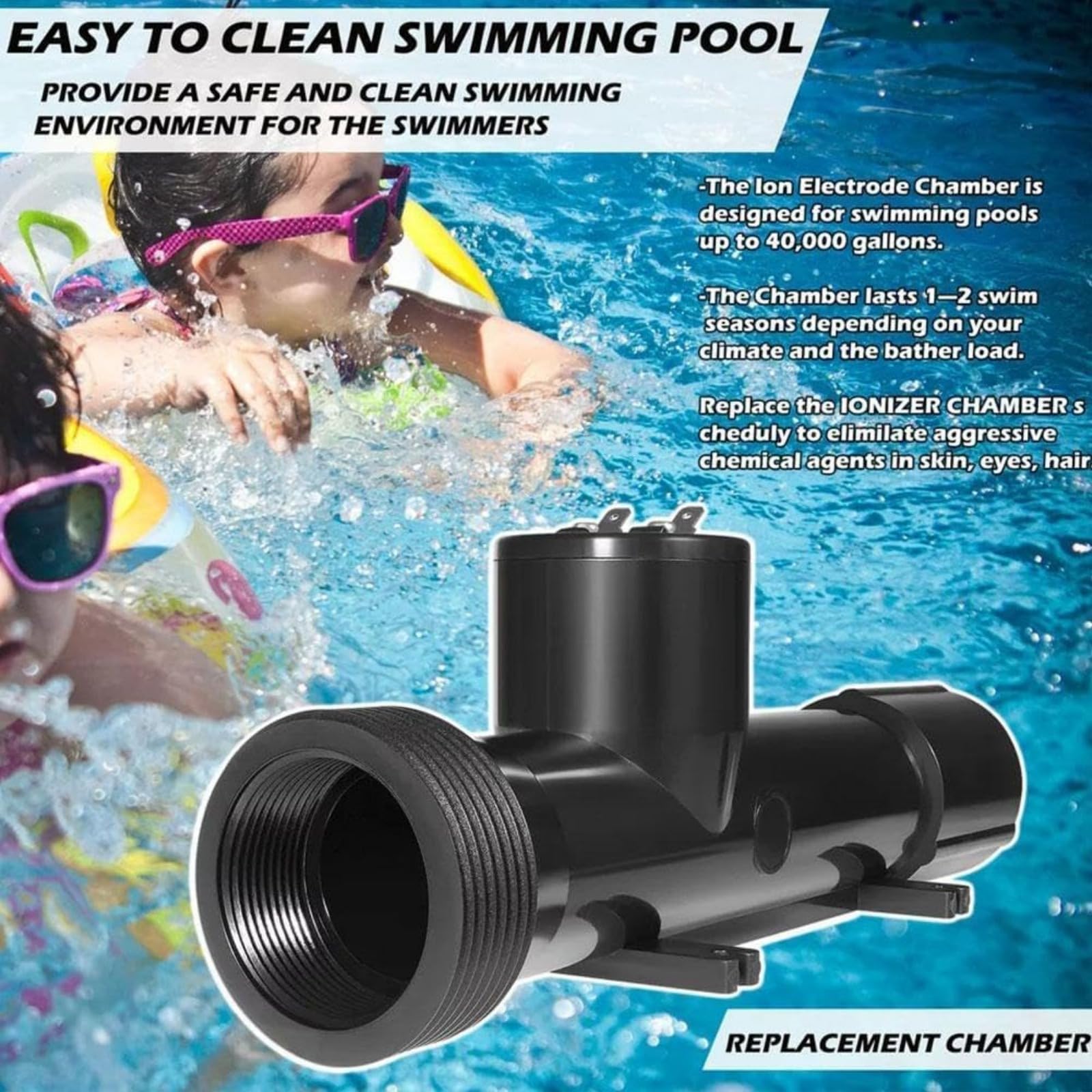 Generico Camera di Ricambio per Ionizzatore per Piscina, Tecnologia di Ionizzazione in Rame E Argento Senza Sostanze Chimiche, Tratta 40.000 Galloni di Acqua