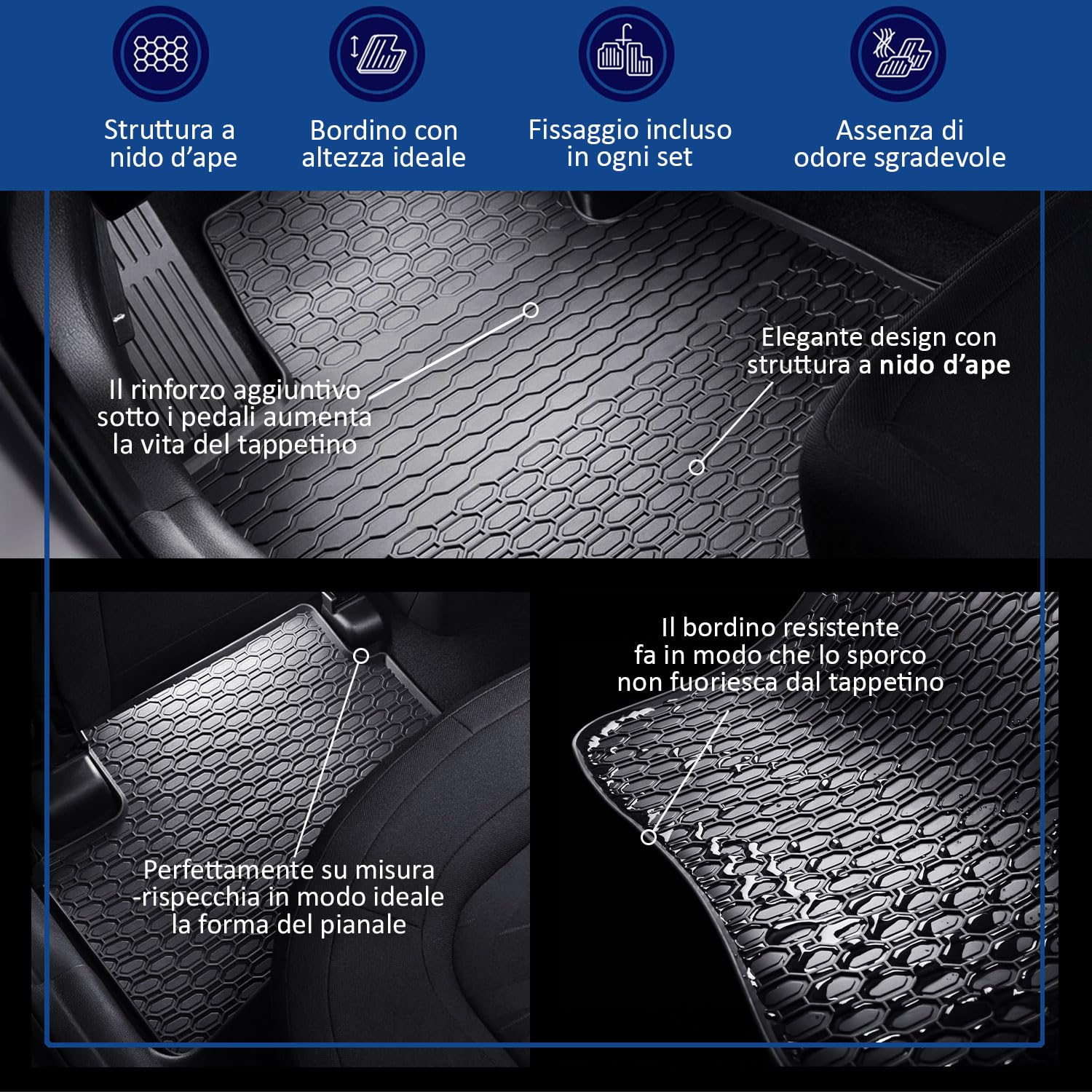 IMJ-Global Tappetini Auto Gomma beeLine su Misura Compatibili con Skoda Fabia IV dal 2021 in poi, Set Completo di Tappeti Auto per Migliorare Look e Sportività, Tappetino Premium in TPE Durevole