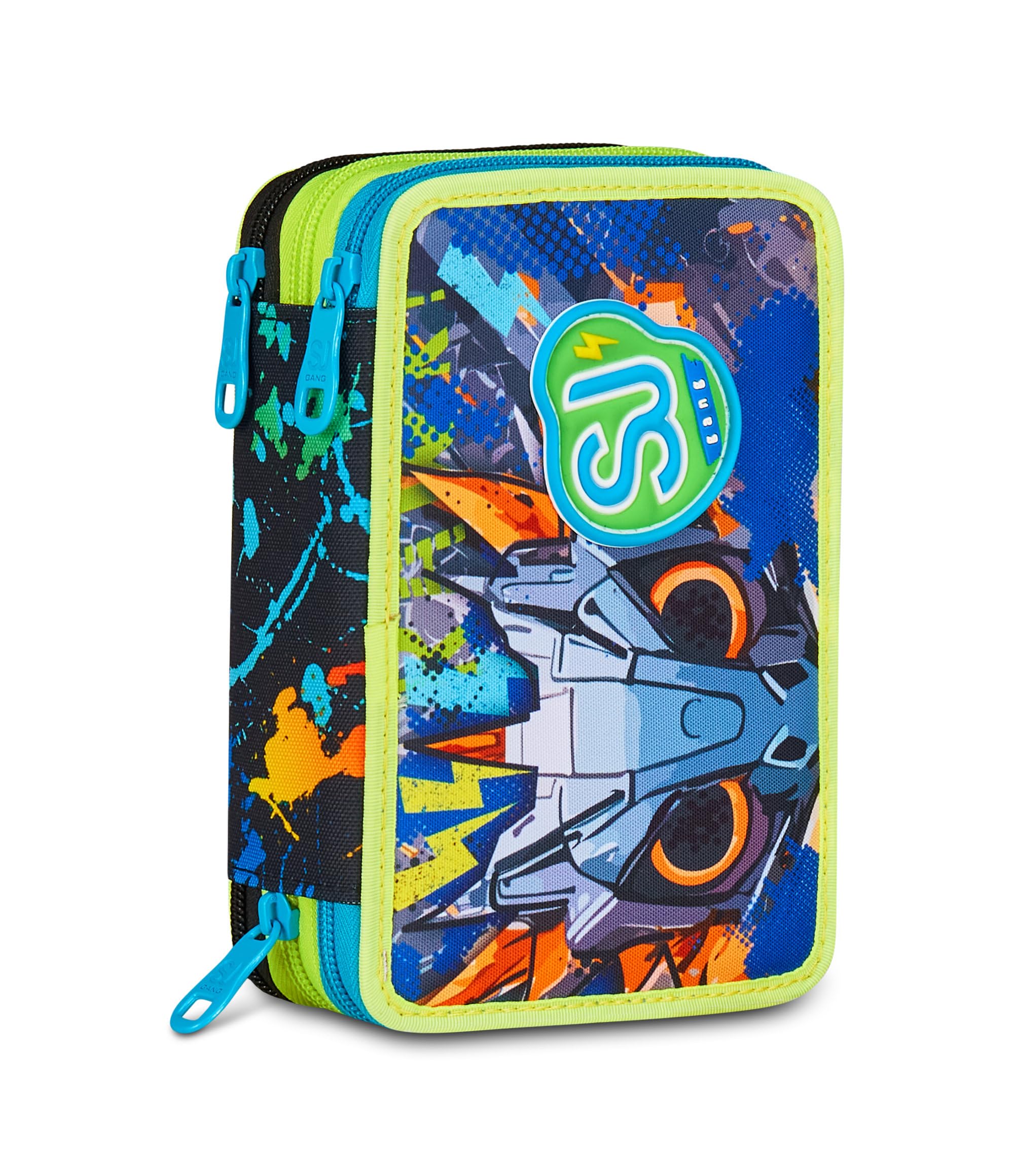 SJ GANG STYLE JAM GANG Federmäppchen mit 3 Fächern, 45-teiliges befülltes Schüleretui, Federtasche für Schreibwaren, mit Stiften, Kugelschreiber; aufklappbar, Mädchen, Jungen, Grundschule, grün